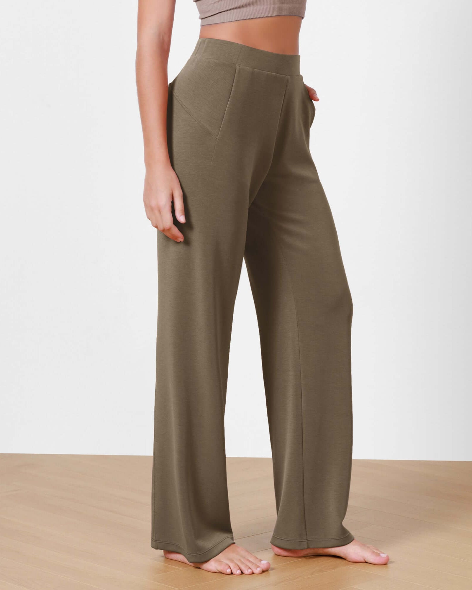 Women's Modal Soft Wide Leg Elastic High Waist Lounge Pants with Pockets Espresso - ododos
