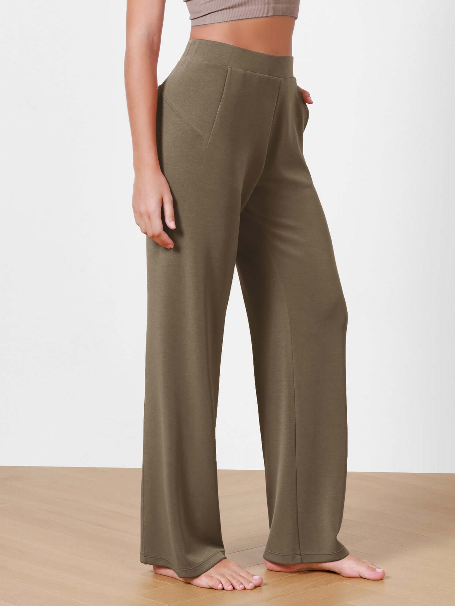 Women's Modal Soft Wide Leg Elastic High Waist Lounge Pants with Pockets Espresso - ododos