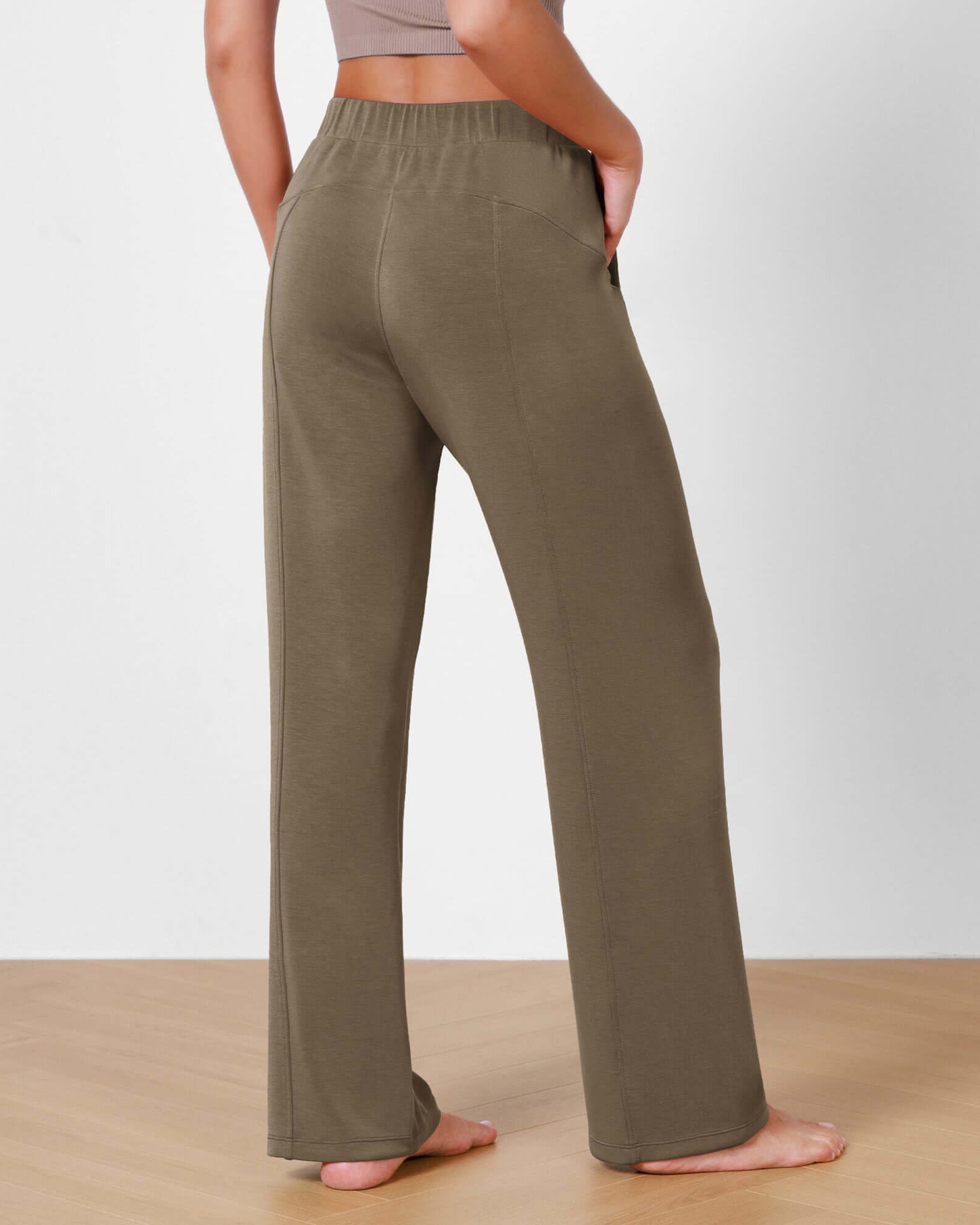 Women's Modal Soft Wide Leg Elastic High Waist Lounge Pants with Pockets - ododos