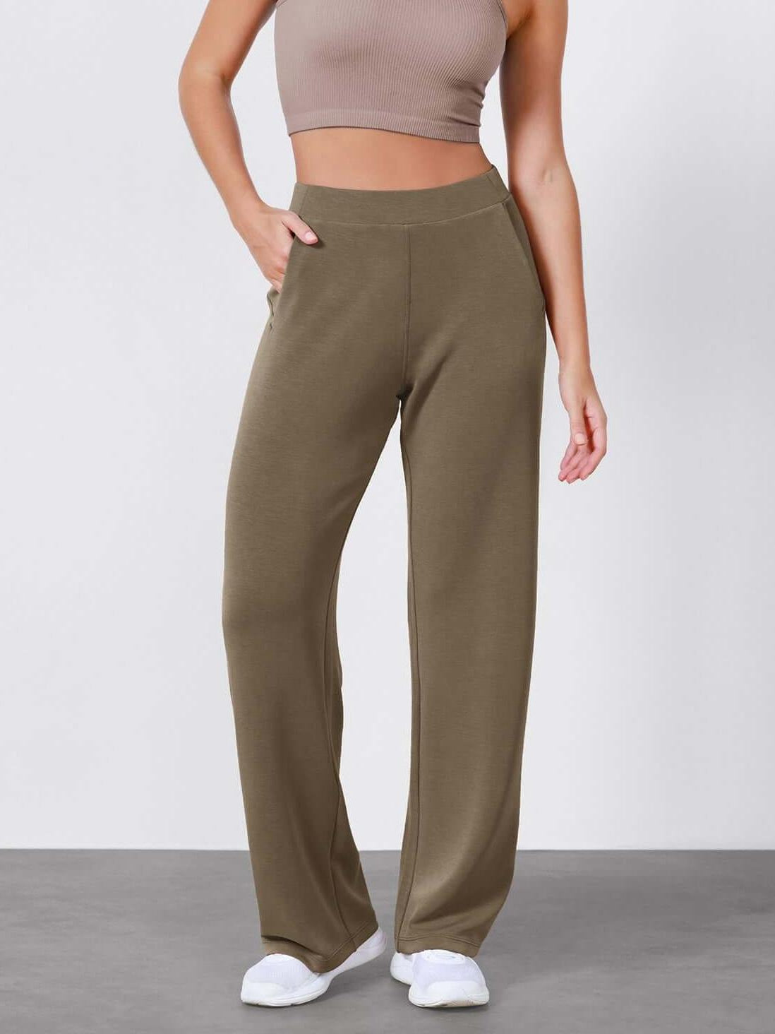 Women's Modal Soft Wide Leg Elastic High Waist Lounge Pants with Pockets - ododos
