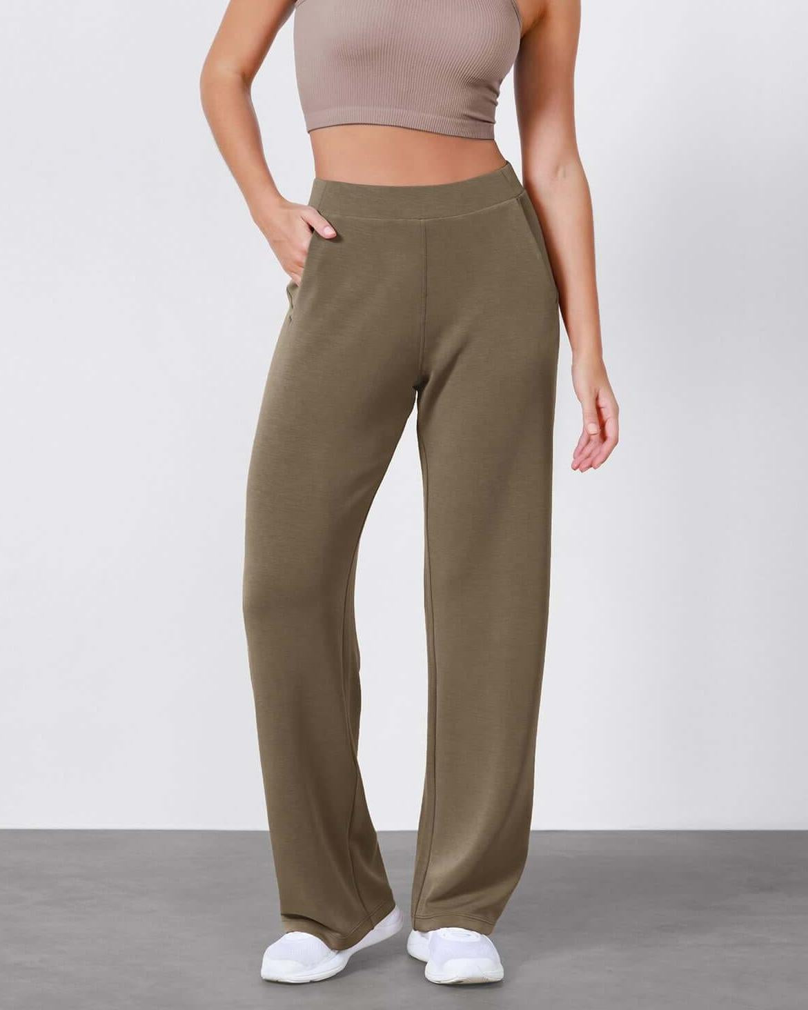Women's Modal Soft Wide Leg Elastic High Waist Lounge Pants with Pockets - ododos