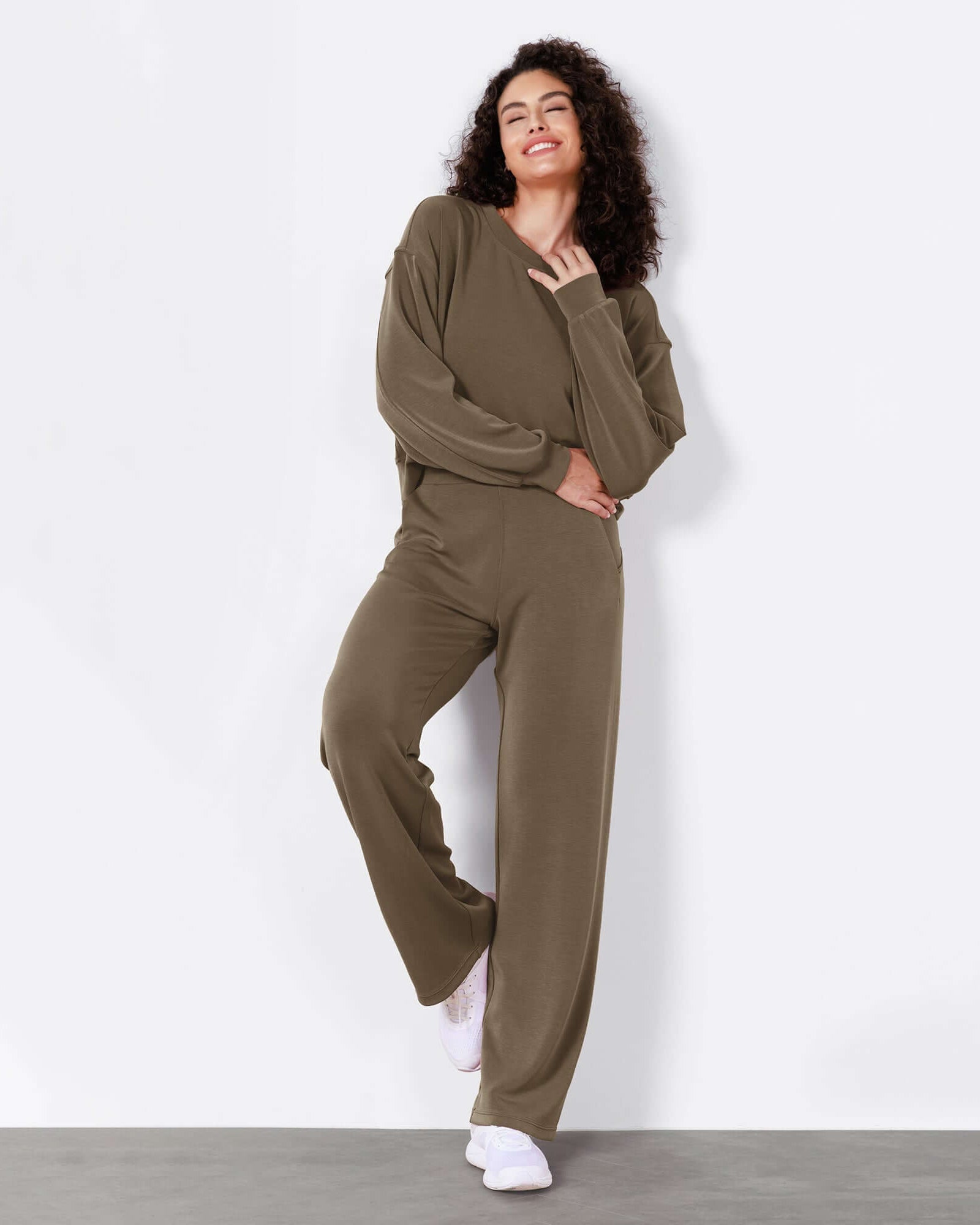 Women's Modal Soft Wide Leg Elastic High Waist Lounge Pants with Pockets - ododos