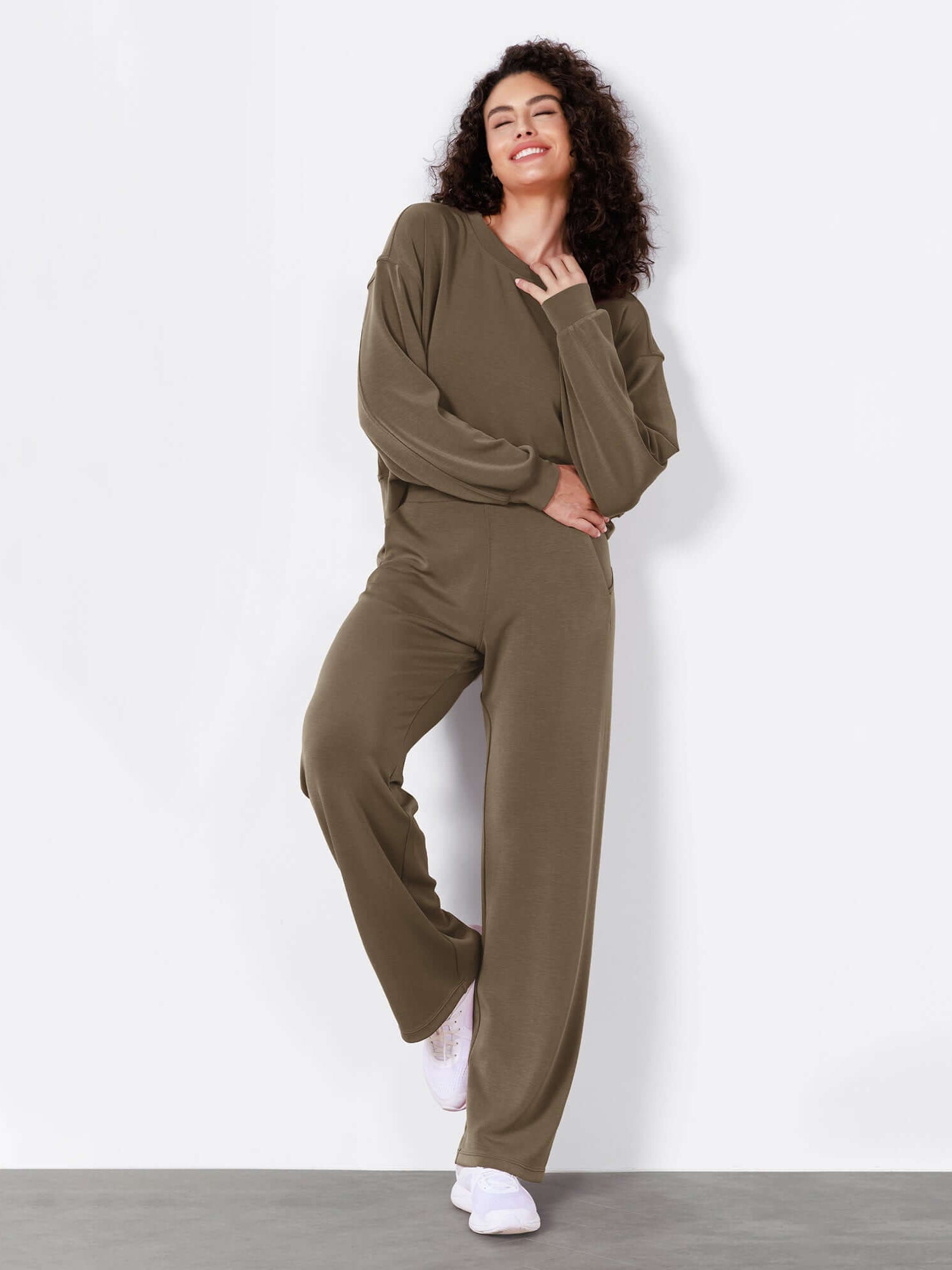 Women's Modal Soft Wide Leg Elastic High Waist Lounge Pants with Pockets - ododos