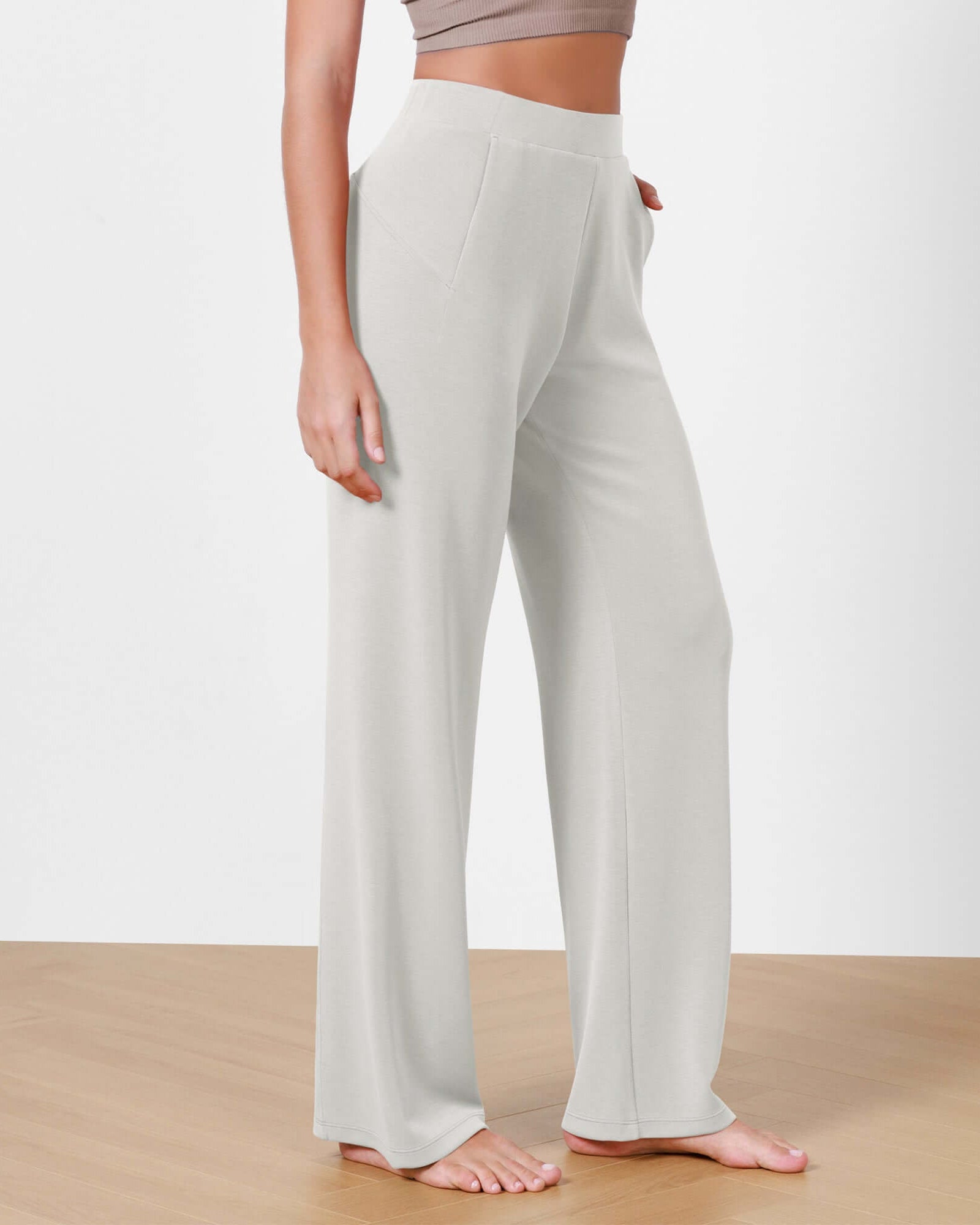 Women's Modal Soft Wide Leg Elastic High Waist Lounge Pants with Pockets - ododos