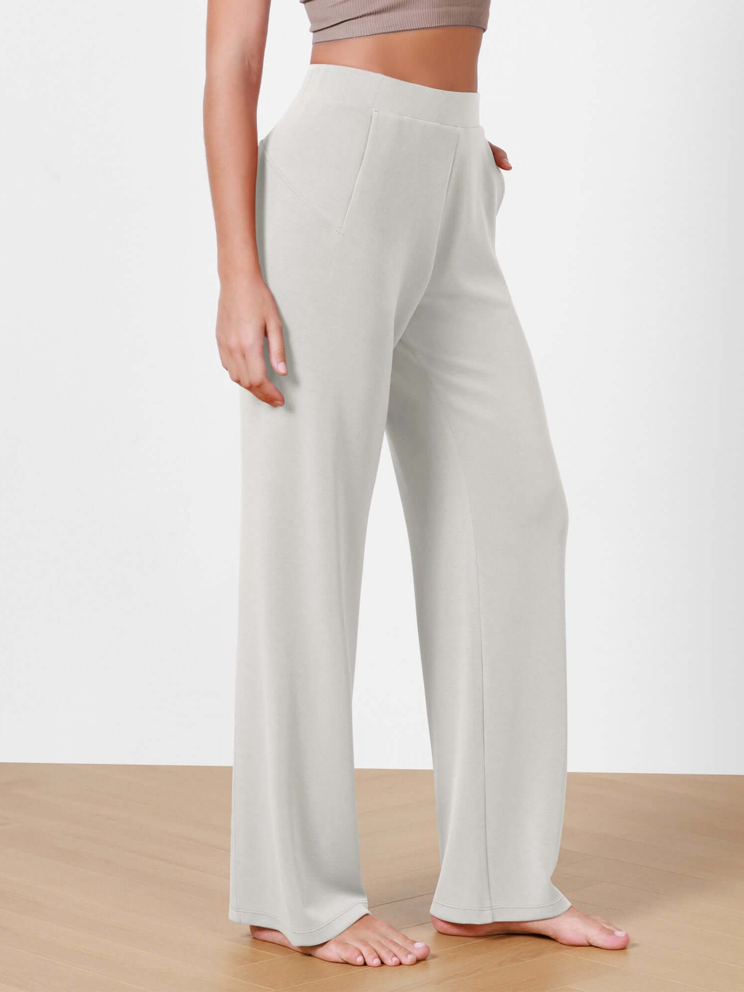 Women's Modal Soft Wide Leg Elastic High Waist Lounge Pants with Pockets - ododos