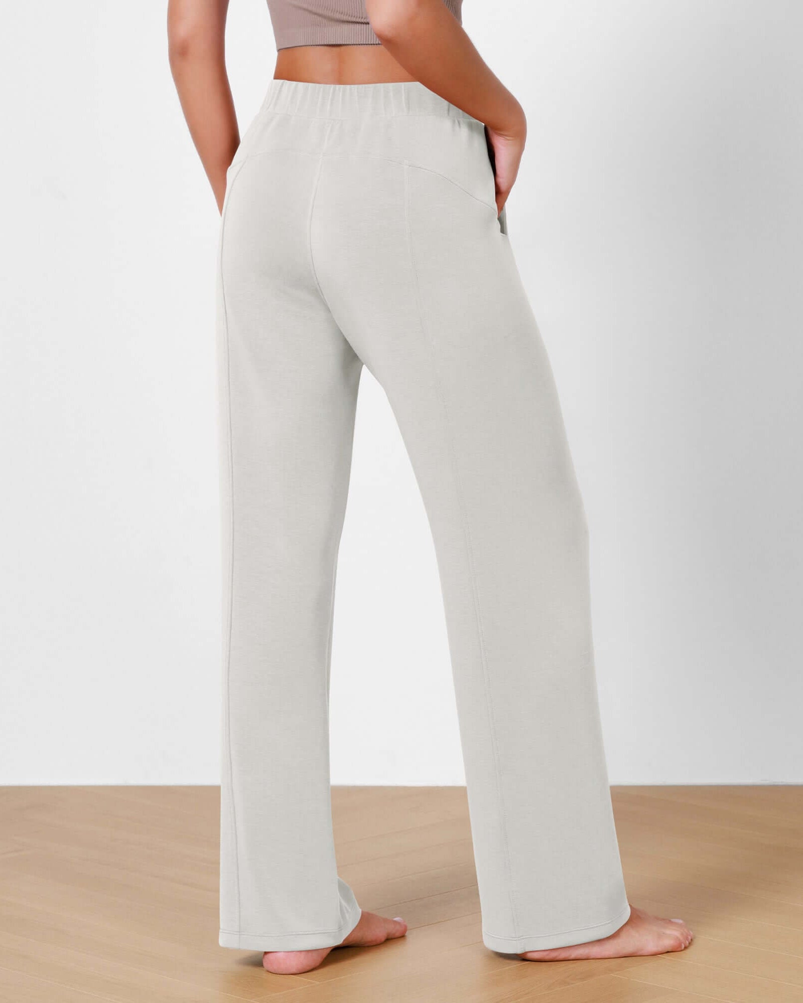 Women's Modal Soft Wide Leg Elastic High Waist Lounge Pants with Pockets - ododos