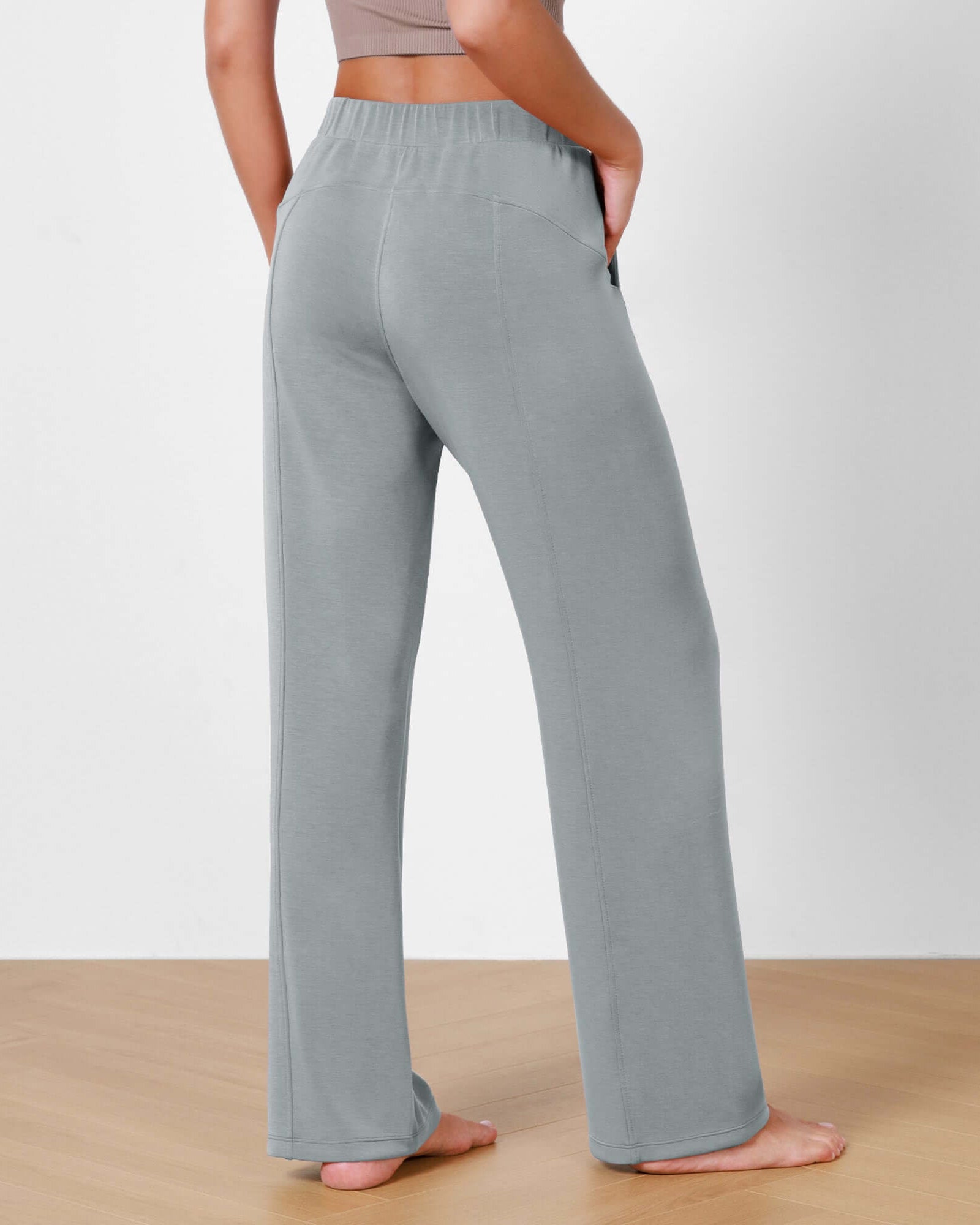 Women's Modal Soft Wide Leg Elastic High Waist Lounge Pants with Pockets - ododos