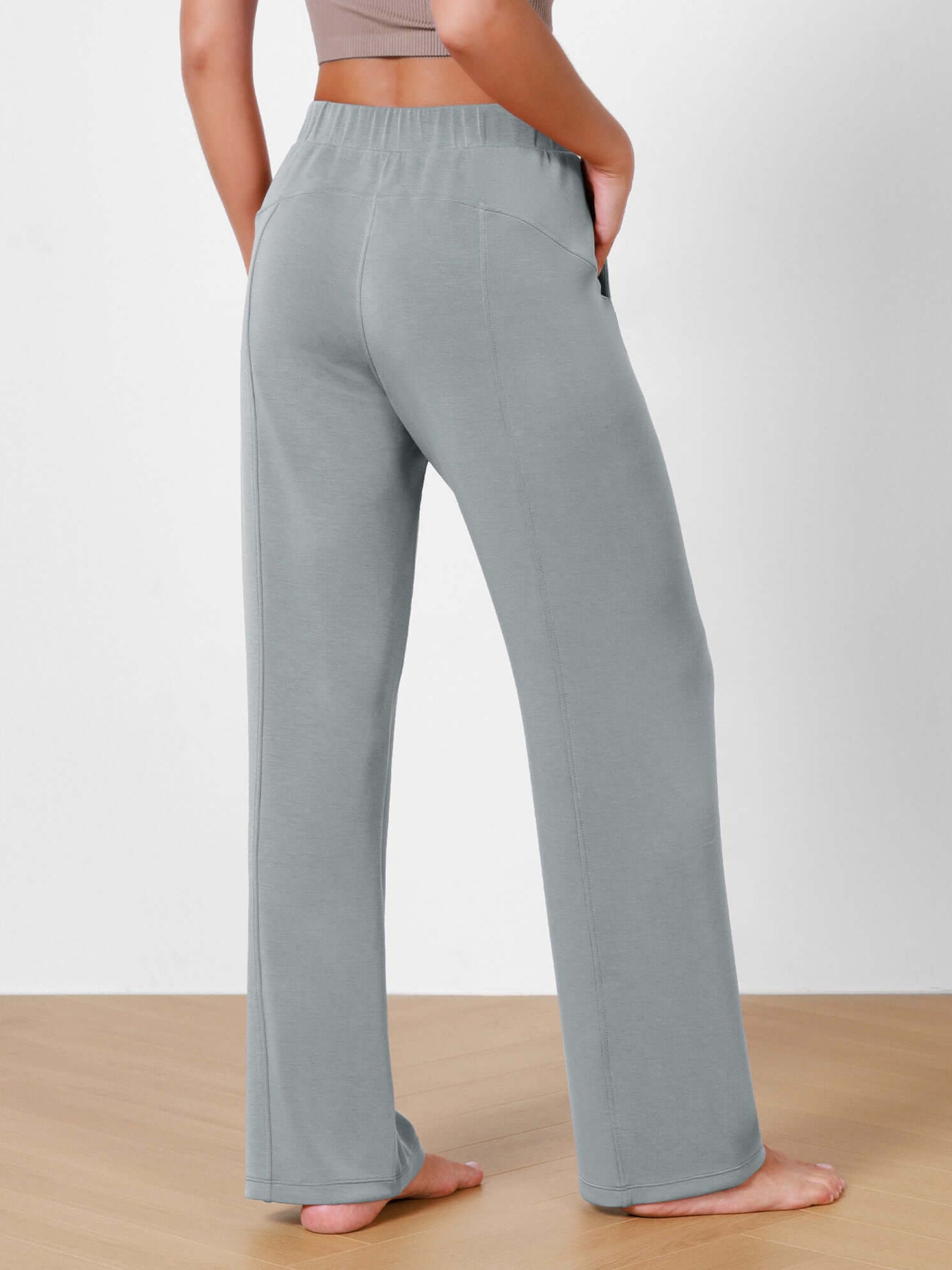 Women's Modal Soft Wide Leg Elastic High Waist Lounge Pants with Pockets - ododos