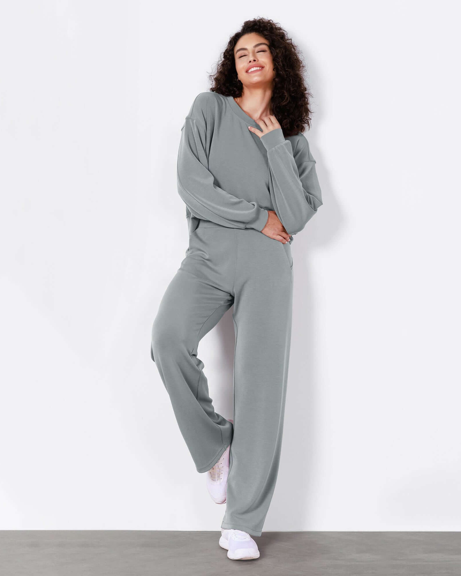 Women's Modal Soft Wide Leg Elastic High Waist Lounge Pants with Pockets - ododos