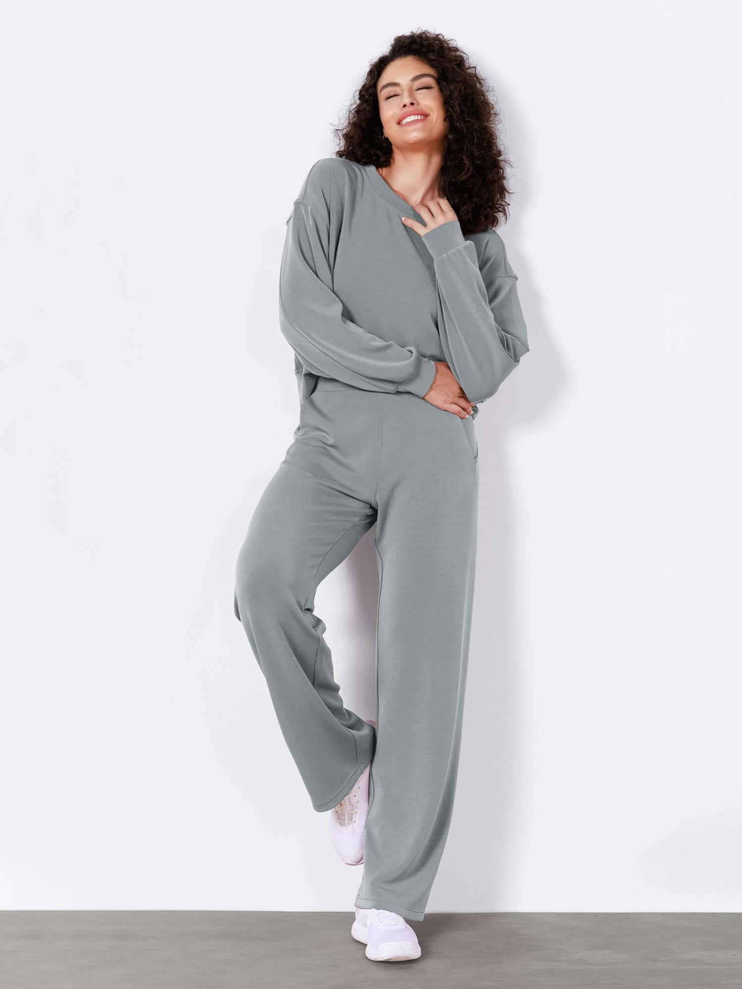Women's Modal Soft Wide Leg Elastic High Waist Lounge Pants with Pockets - ododos