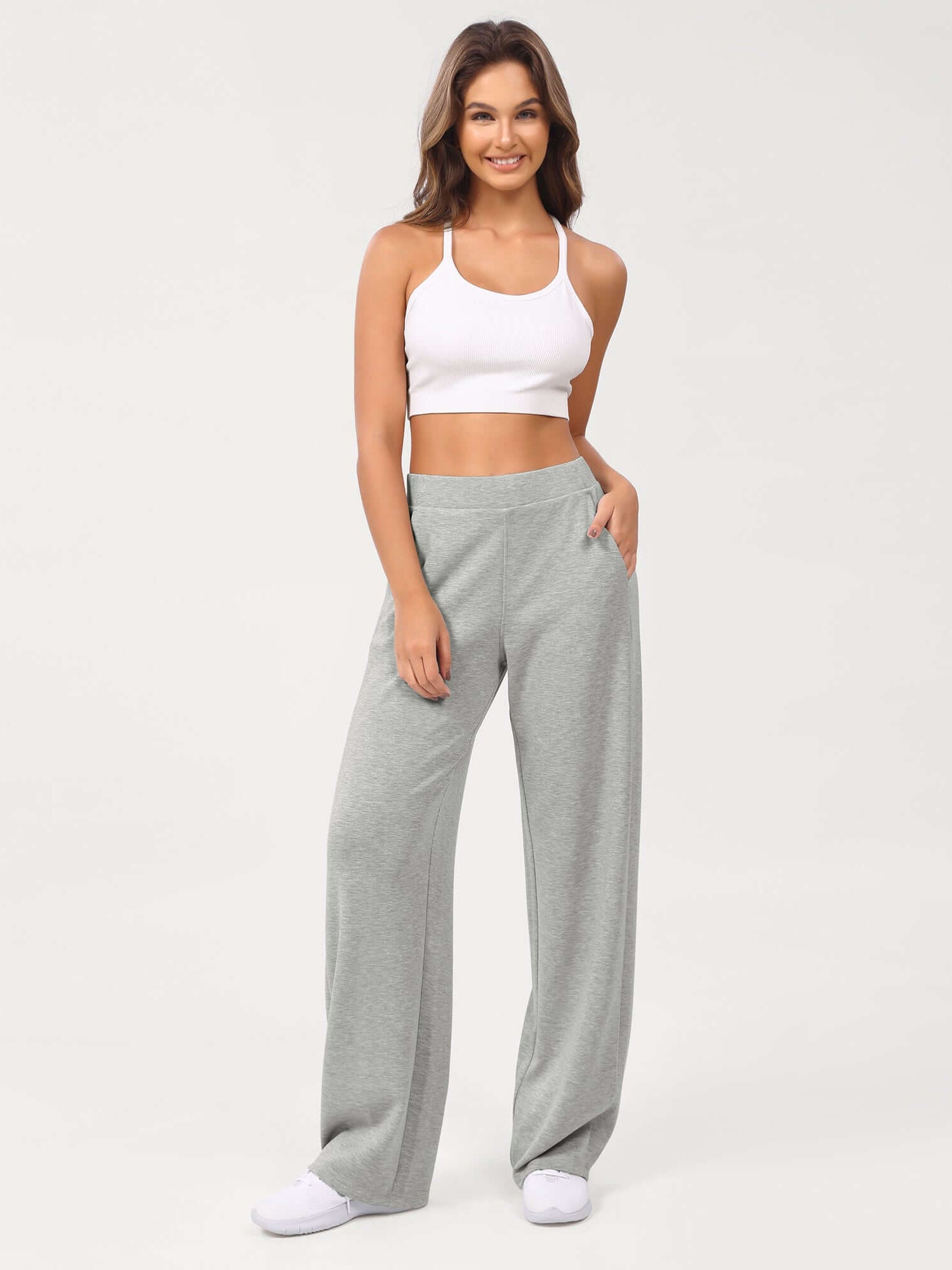 Women's Modal Soft Wide Leg Elastic High Waist Lounge Pants with Pockets - ododos
