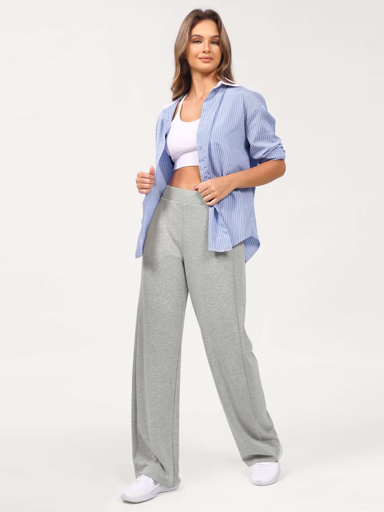 Women's Modal Soft Wide Leg Elastic High Waist Lounge Pants with Pockets - ododos