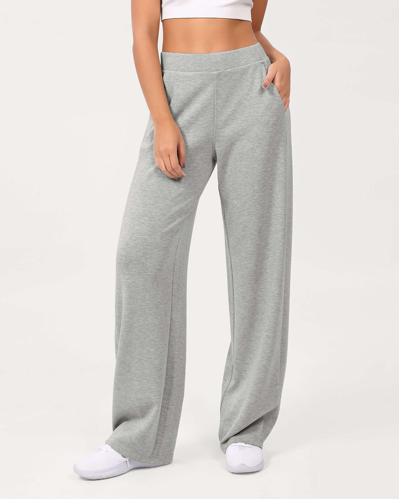 Women's Modal Soft Wide Leg Elastic High Waist Lounge Pants with Pockets Heather Grey - ododos