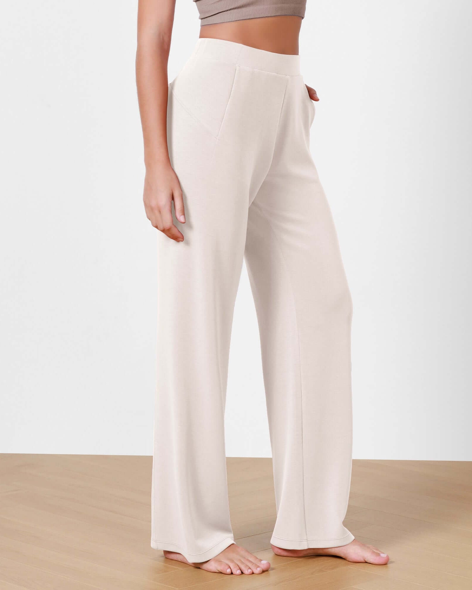 Women's Modal Soft Wide Leg Elastic High Waist Lounge Pants with Pockets - ododos