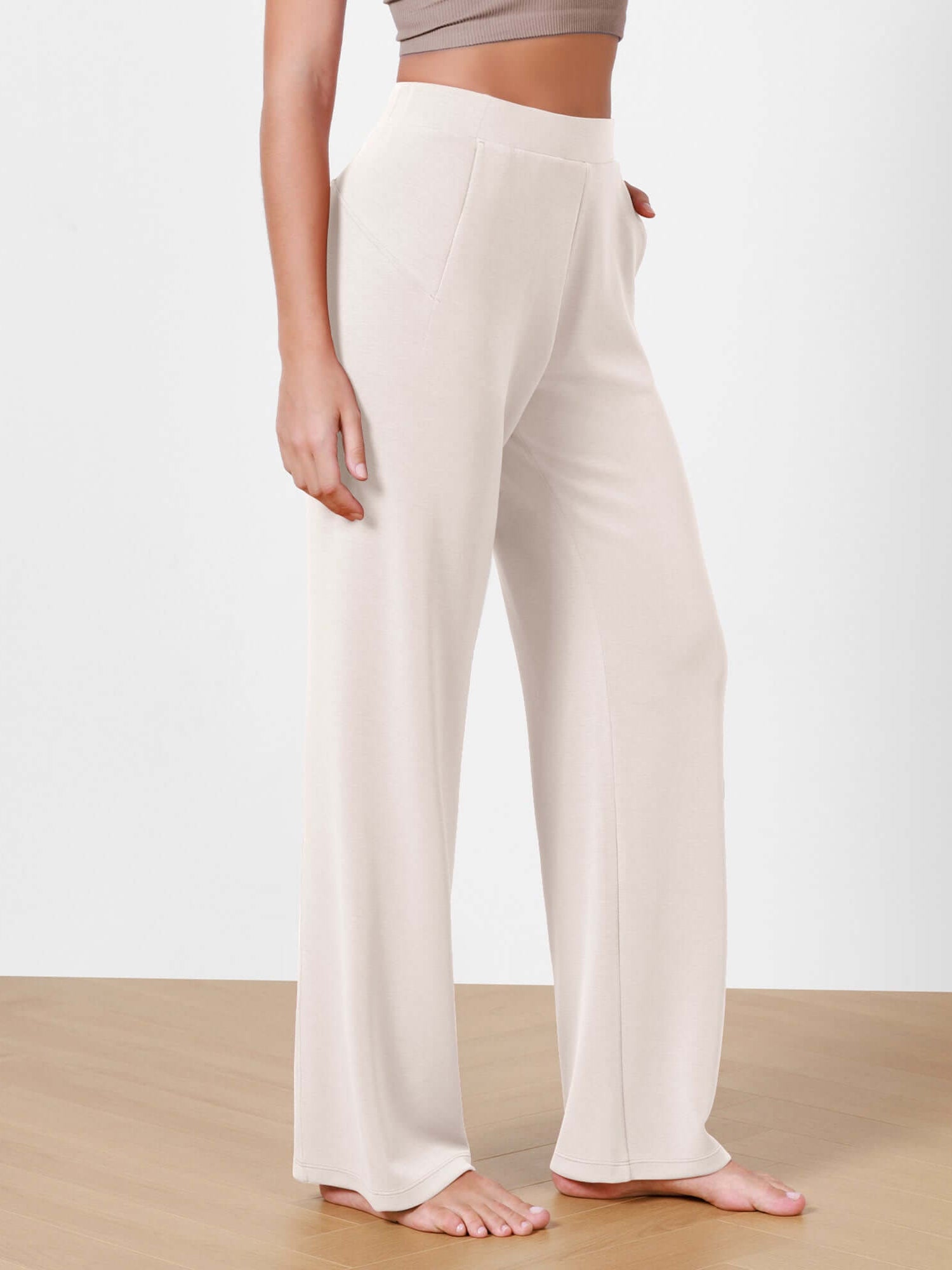 Women's Modal Soft Wide Leg Elastic High Waist Lounge Pants with Pockets - ododos
