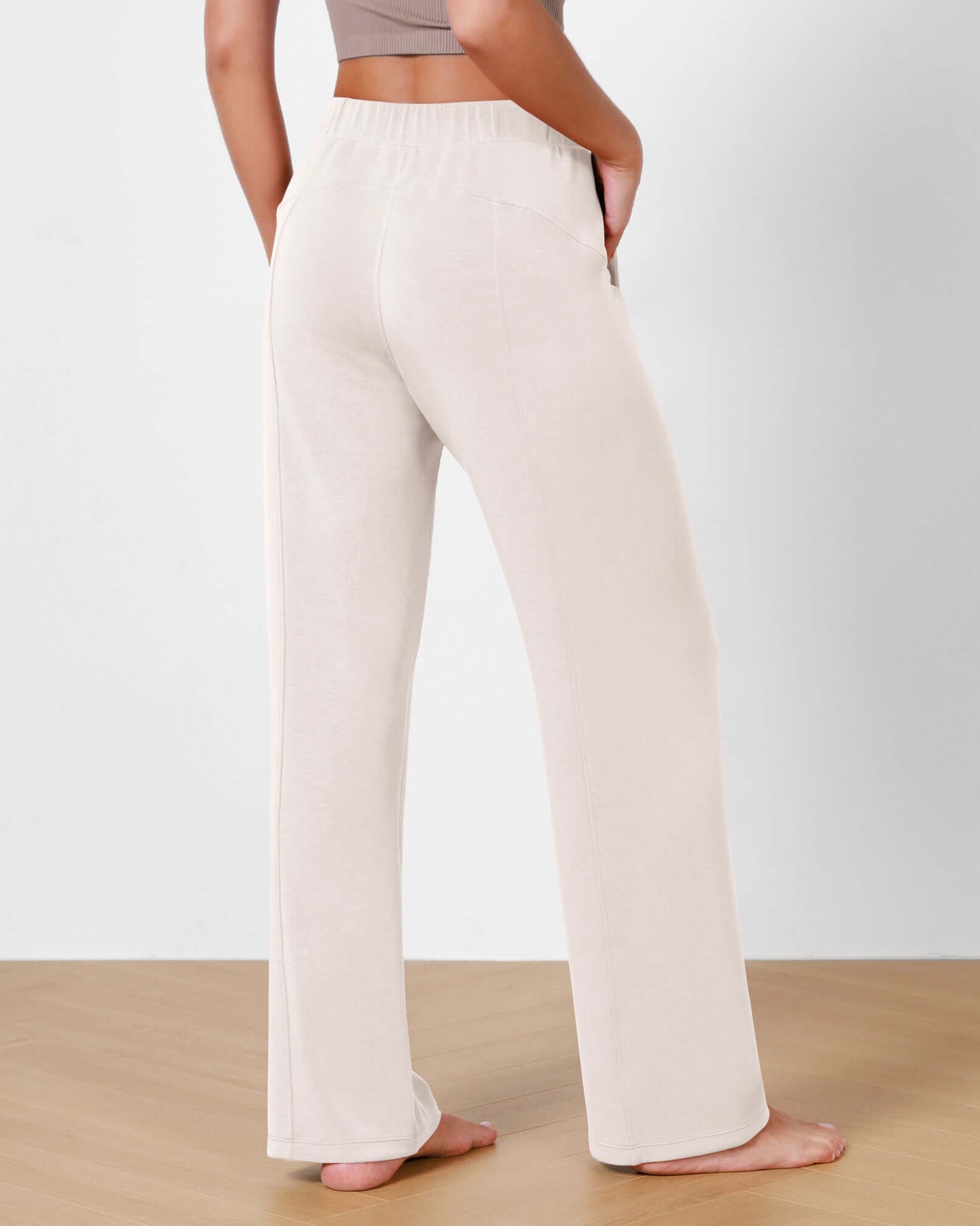 Women's Modal Soft Wide Leg Elastic High Waist Lounge Pants with Pockets - ododos