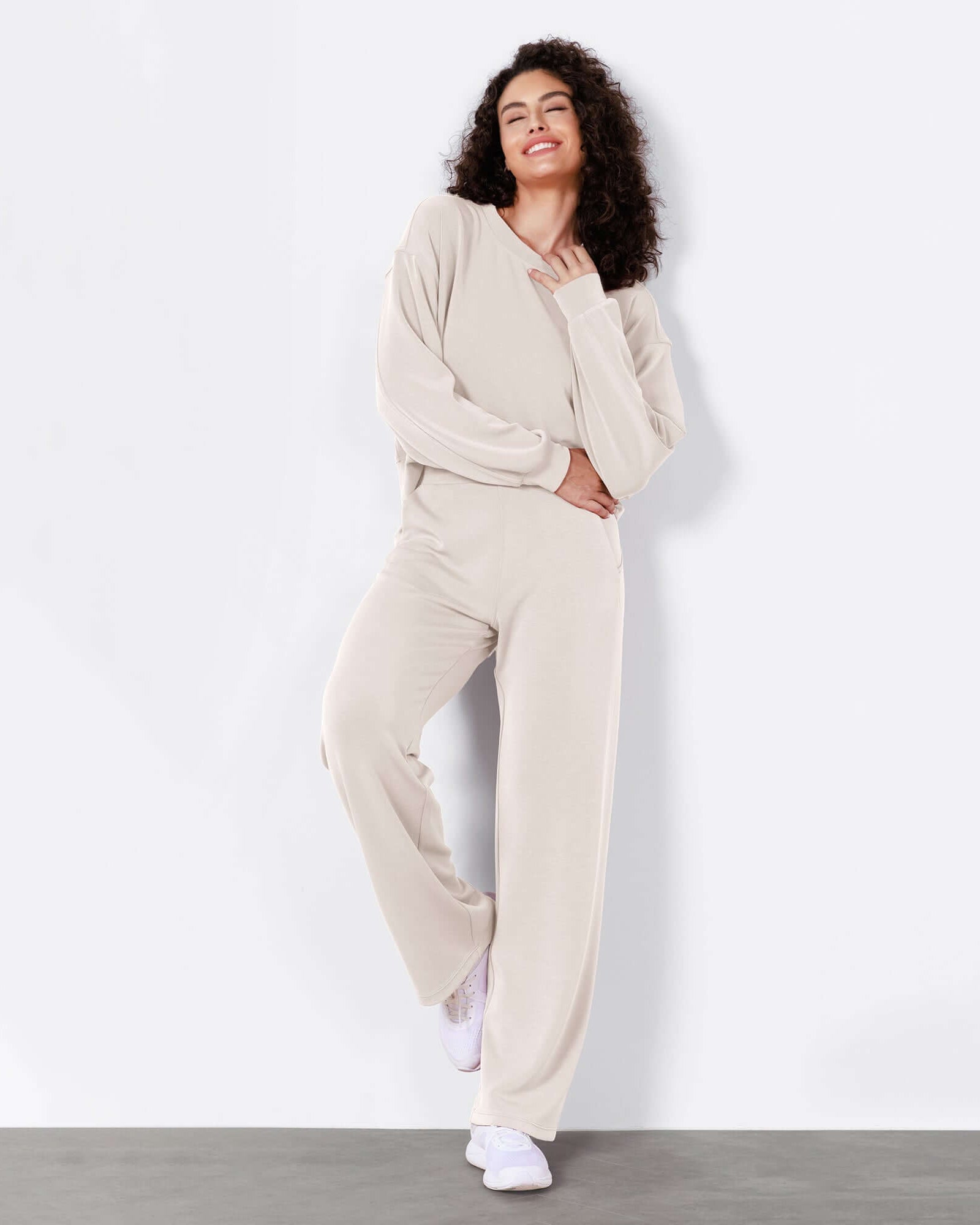 Women's Modal Soft Wide Leg Elastic High Waist Lounge Pants with Pockets - ododos