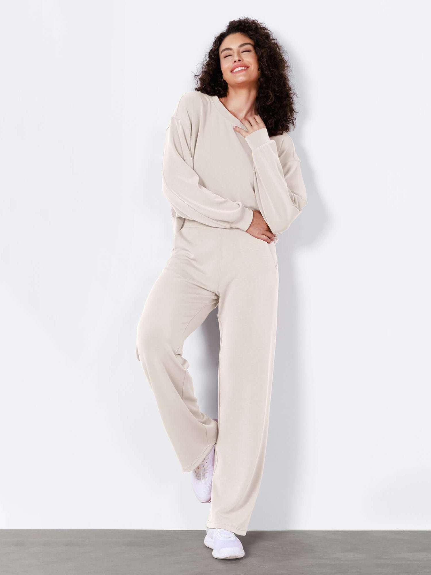 Women's Modal Soft Wide Leg Elastic High Waist Lounge Pants with Pockets - ododos