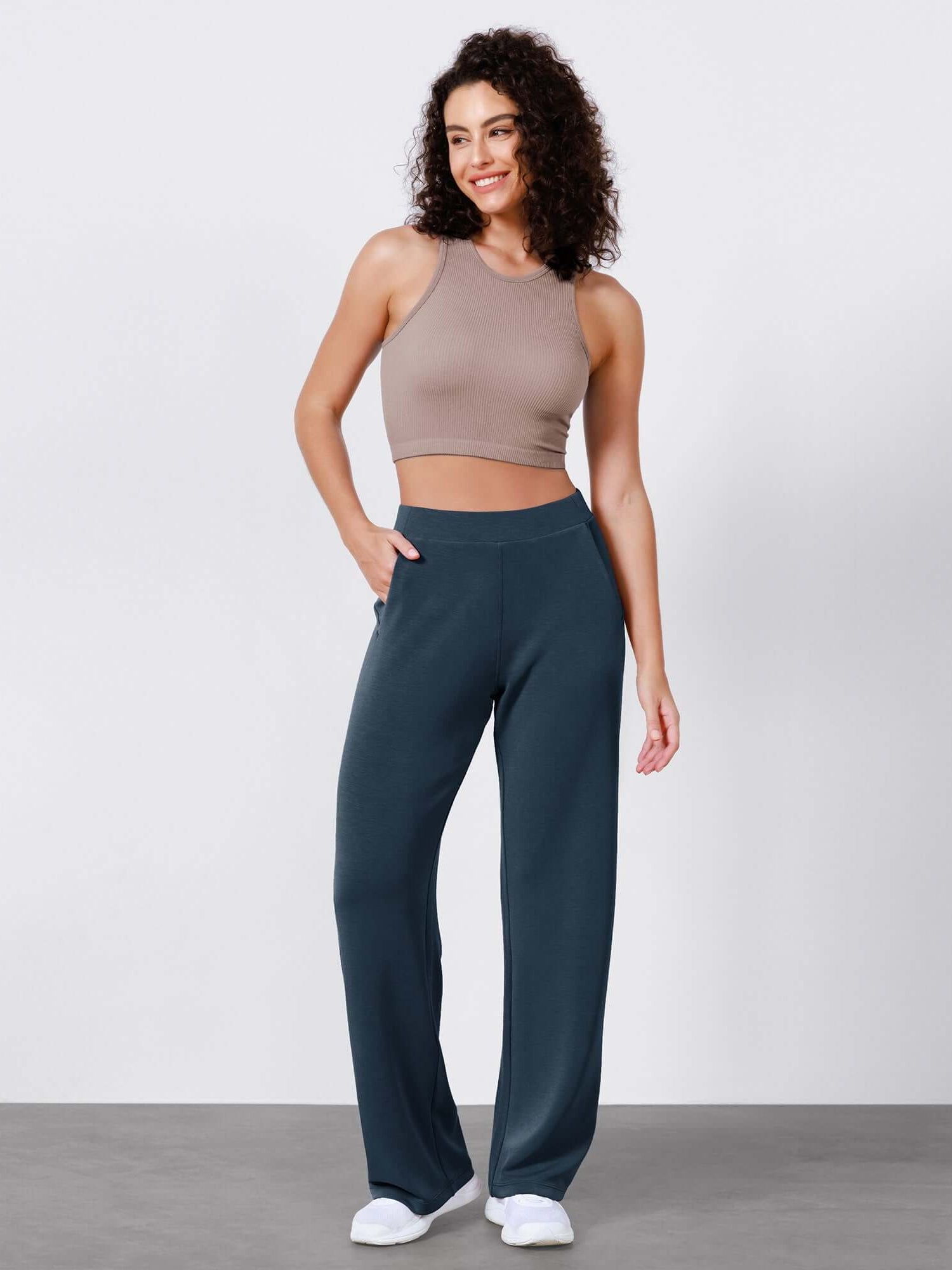 Women's Modal Soft Wide Leg Elastic High Waist Lounge Pants with Pockets - ododos