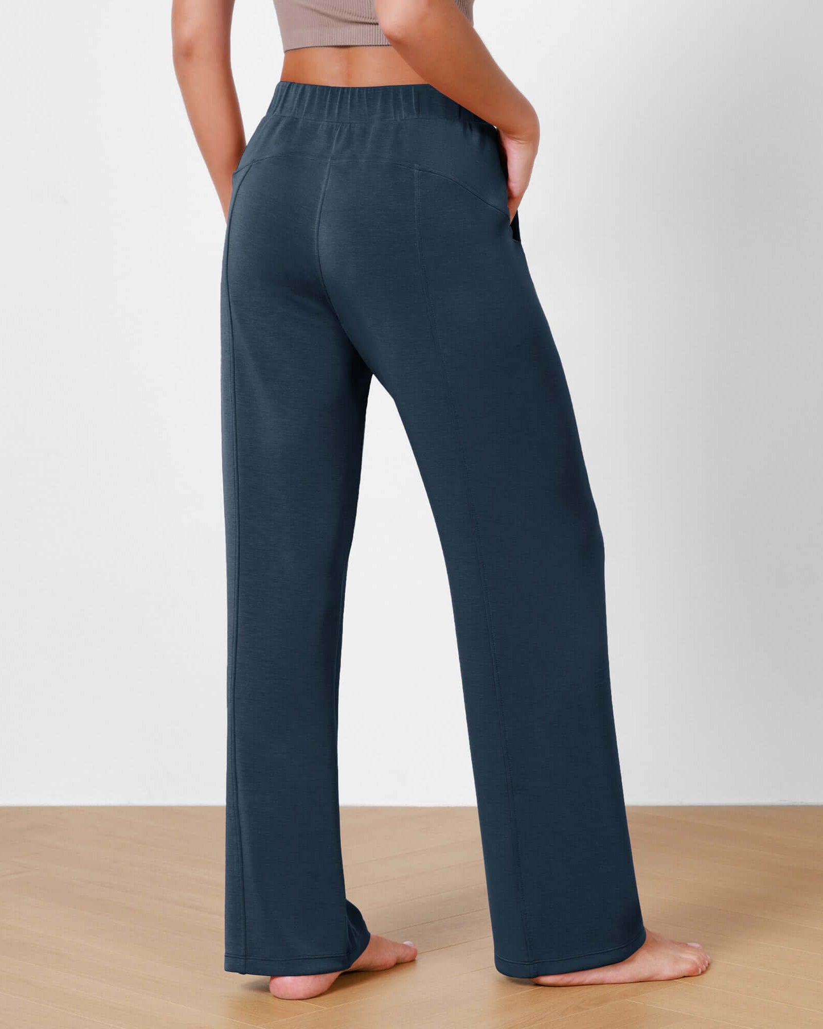 Women's Modal Soft Wide Leg Elastic High Waist Lounge Pants with Pockets - ododos