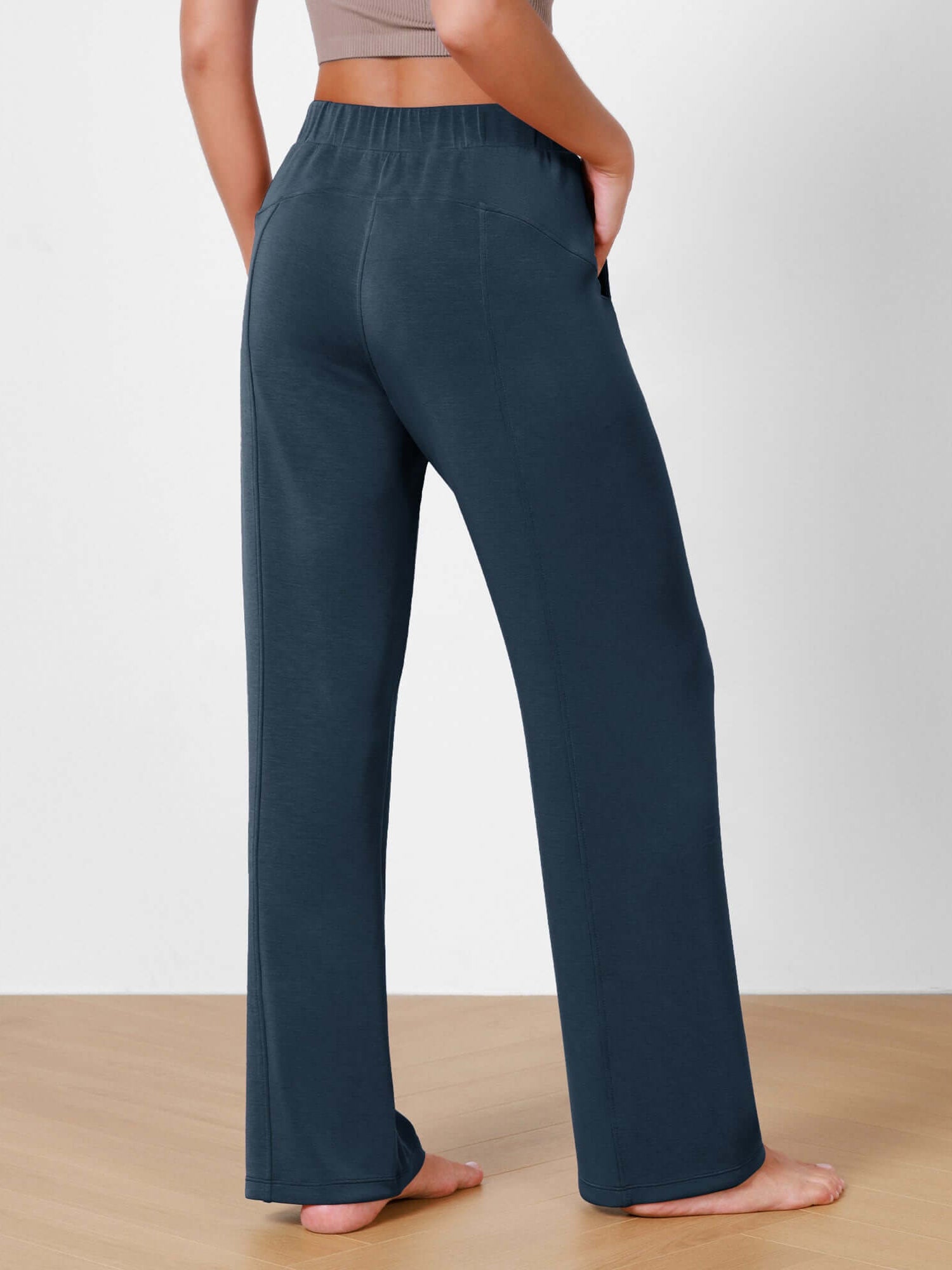Women's Modal Soft Wide Leg Elastic High Waist Lounge Pants with Pockets - ododos