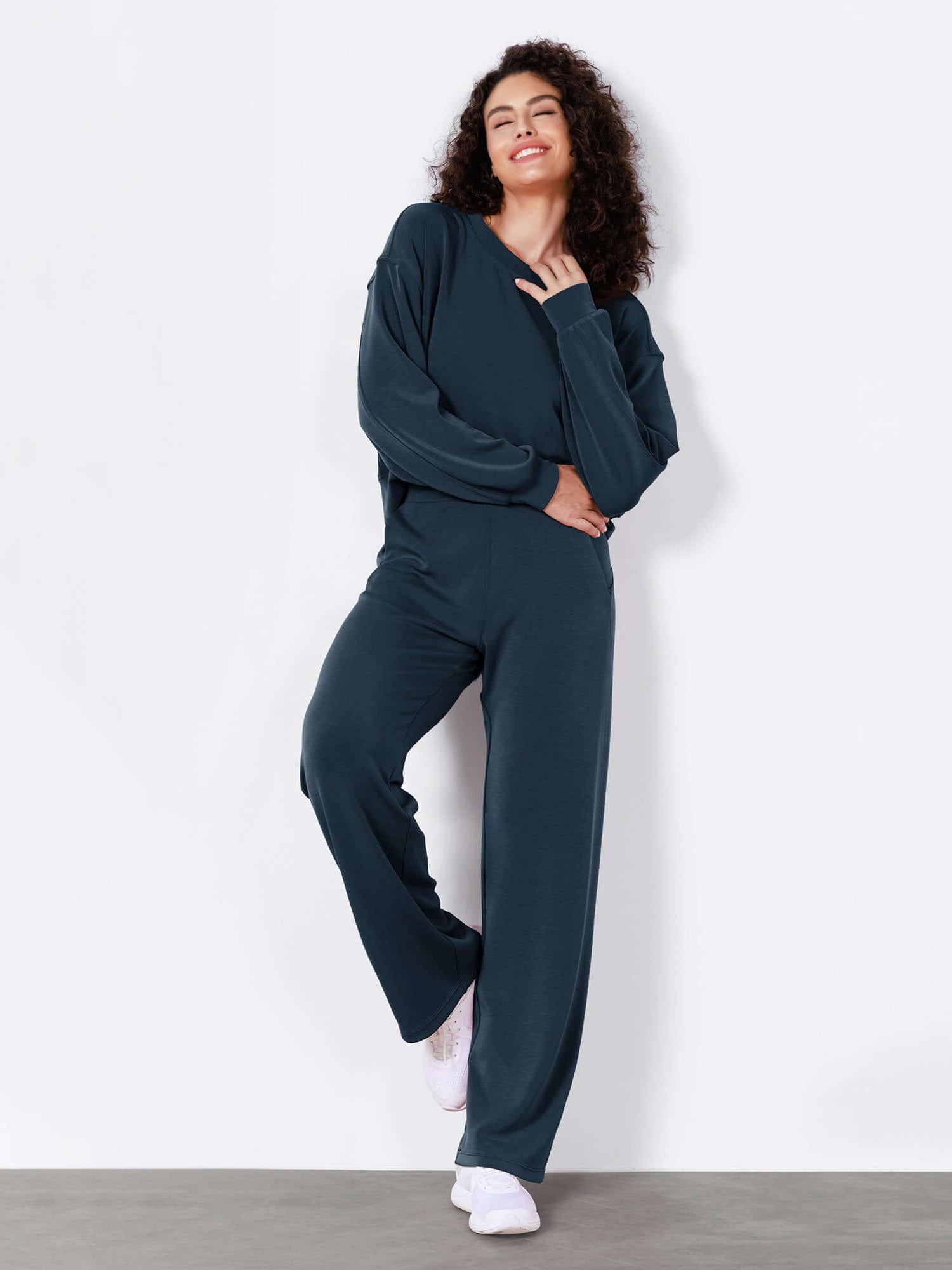 Women's Modal Soft Wide Leg Elastic High Waist Lounge Pants with Pockets - ododos