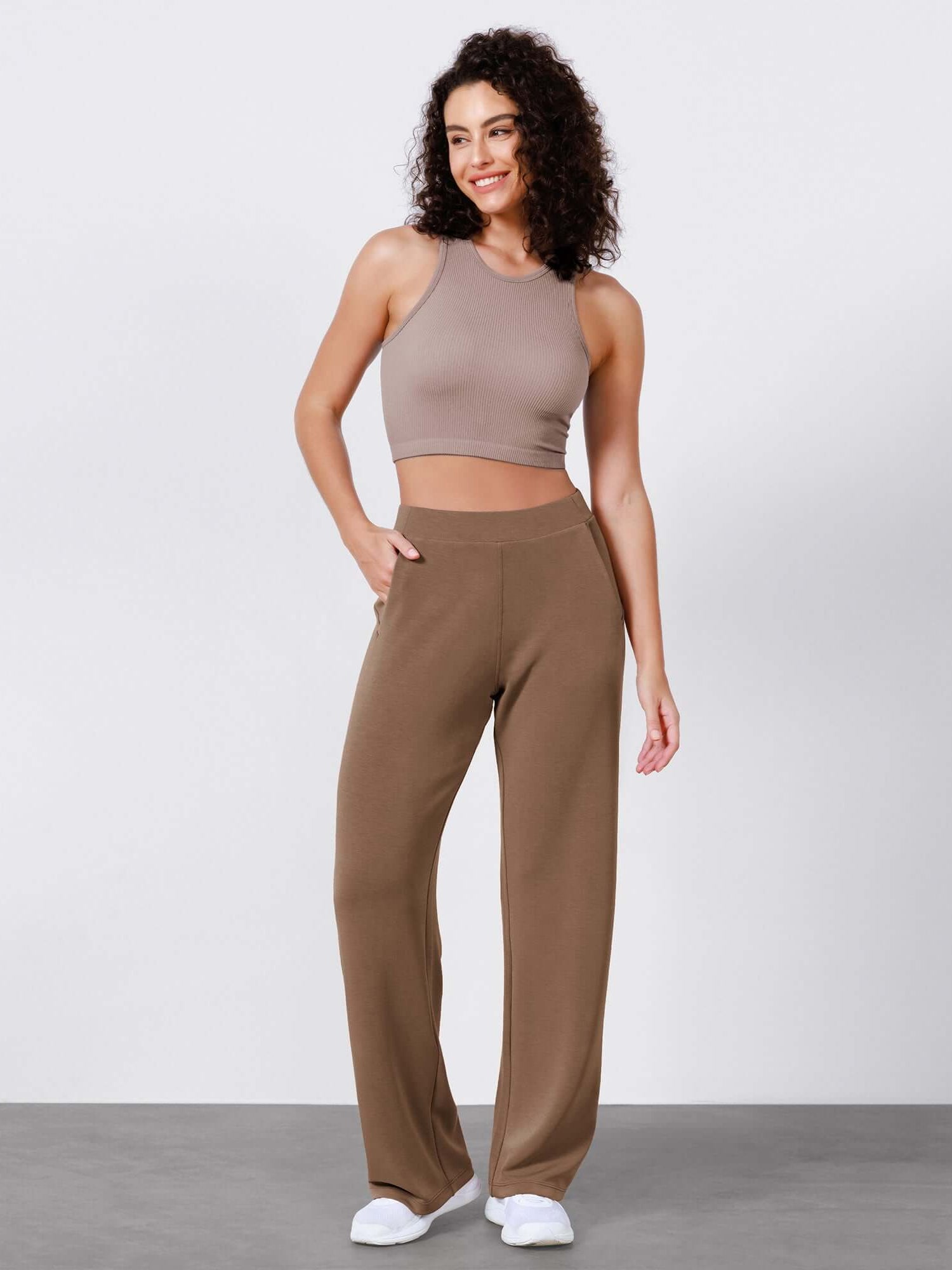 Women's Modal Soft Wide Leg Elastic High Waist Lounge Pants with Pockets - ododos
