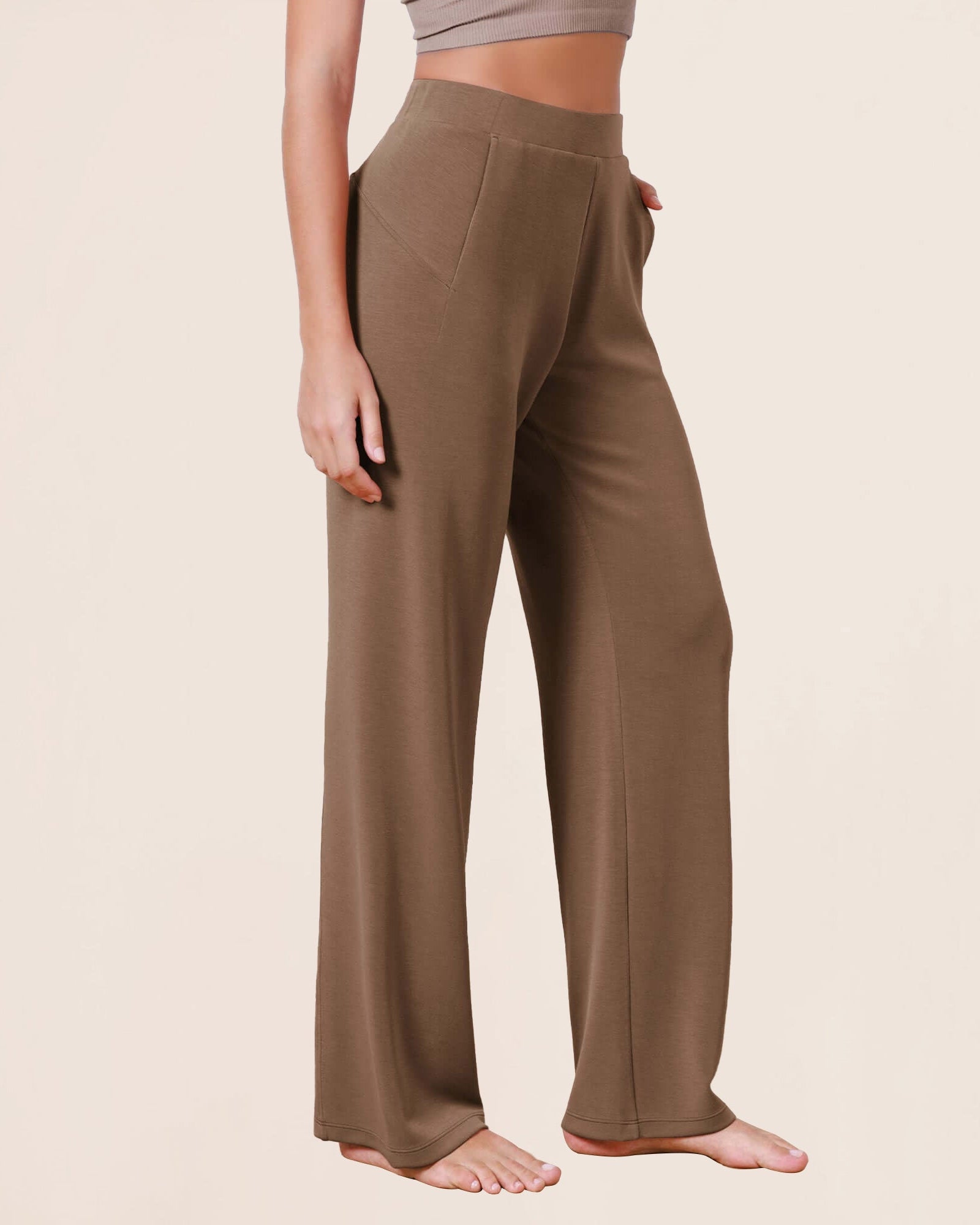 Women's Modal Soft Wide Leg Elastic High Waist Lounge Pants with Pockets - ododos