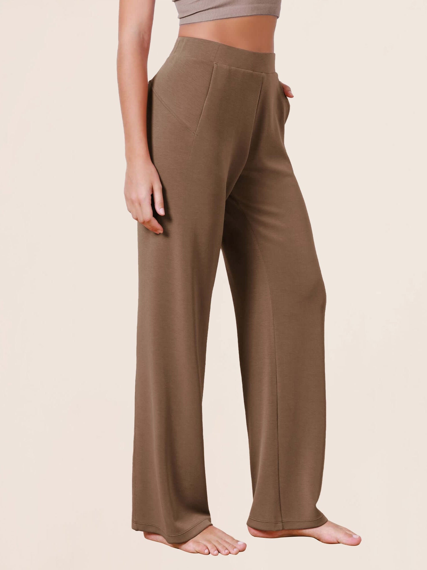 Women's Modal Soft Wide Leg Elastic High Waist Lounge Pants with Pockets - ododos