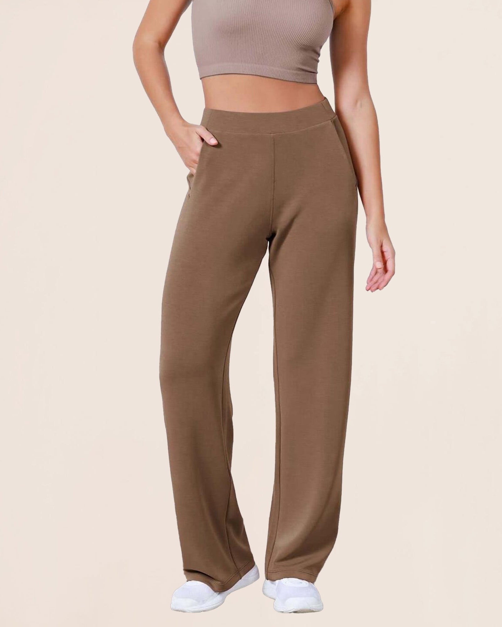 Women's Modal Soft Wide Leg Elastic High Waist Lounge Pants with Pockets - ododos