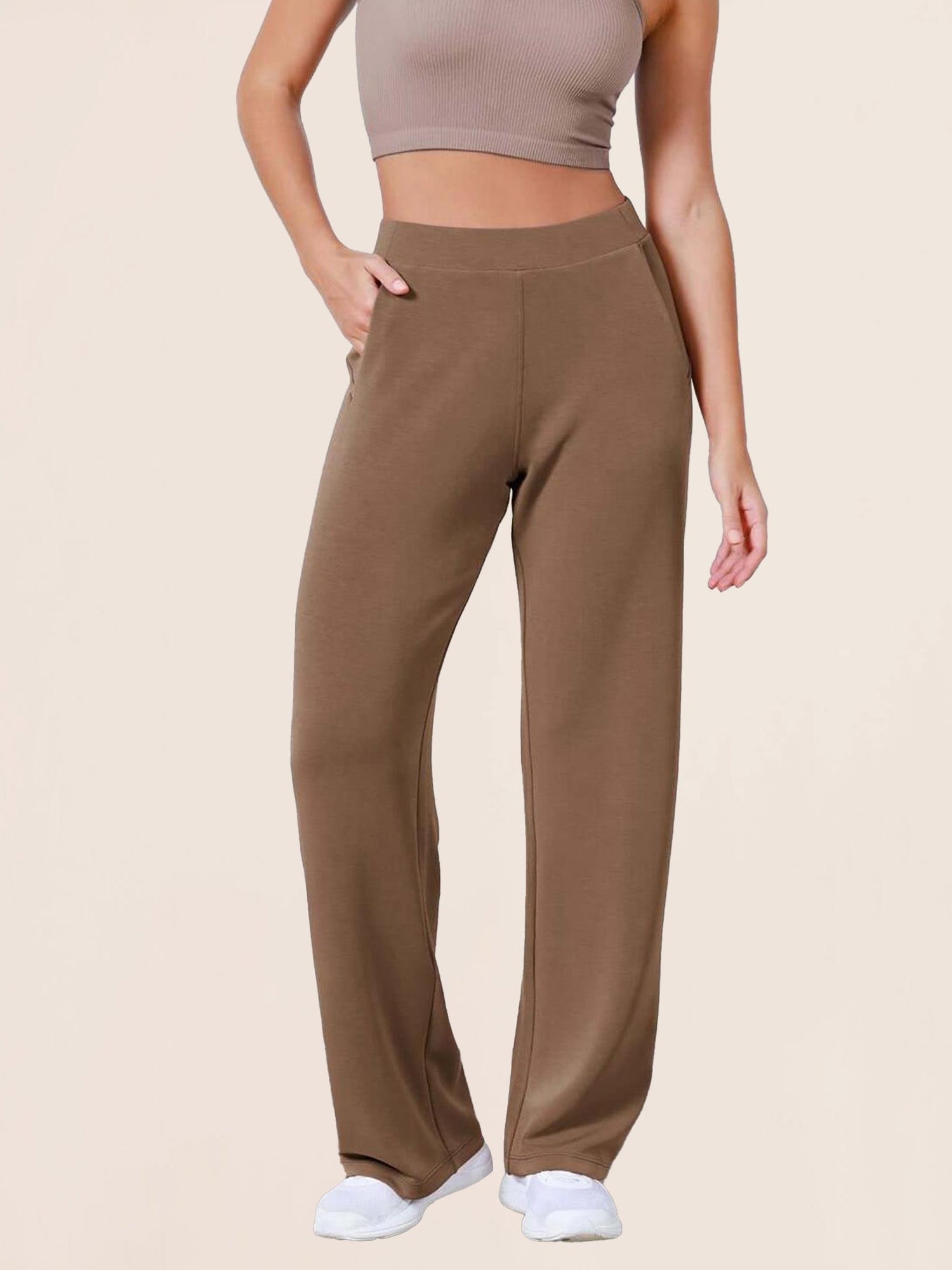 Women's Modal Soft Wide Leg Elastic High Waist Lounge Pants with Pockets - ododos