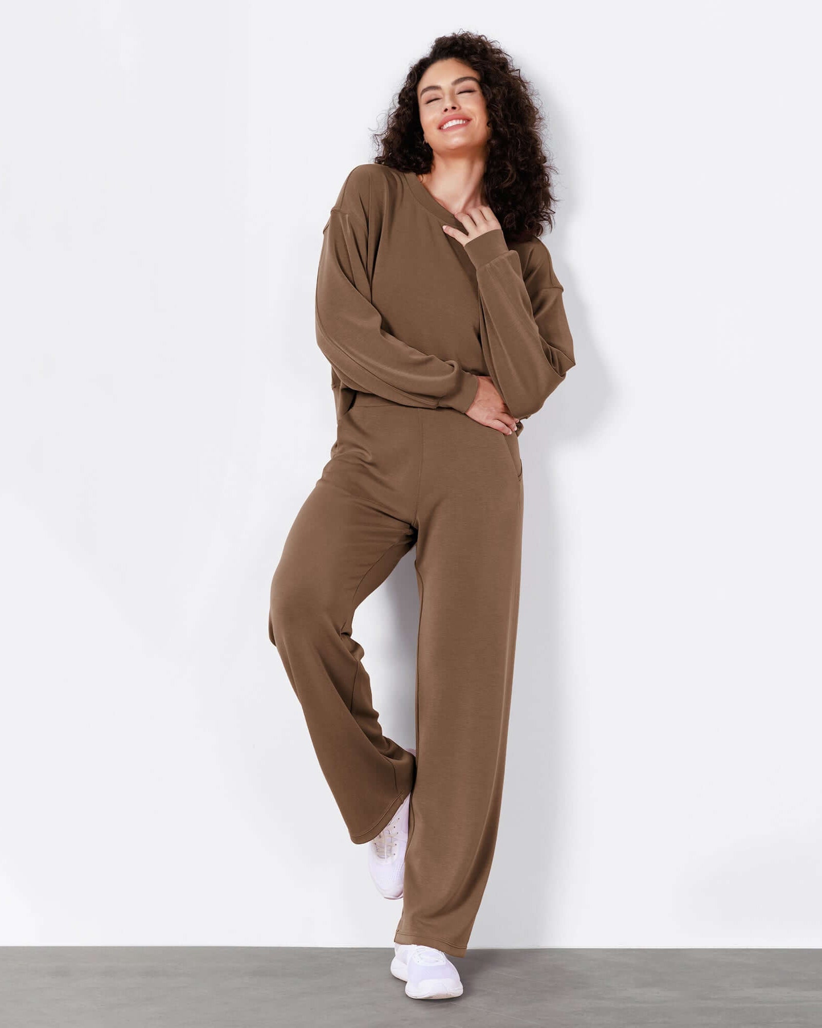 Women's Modal Soft Wide Leg Elastic High Waist Lounge Pants with Pockets - ododos