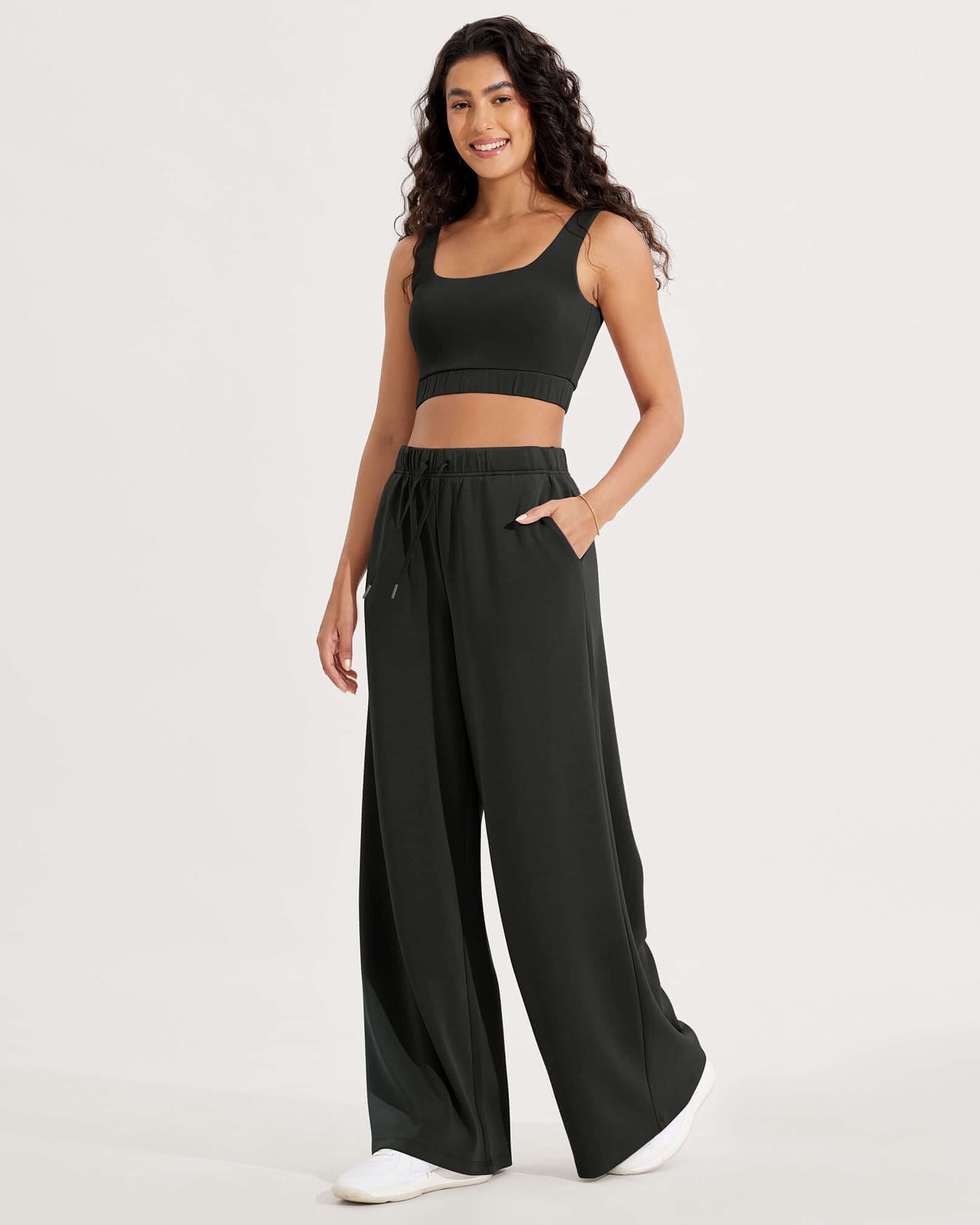 Modal Soft Drawstring High Waist Pull-On Casual Pants with Pockets - ododos