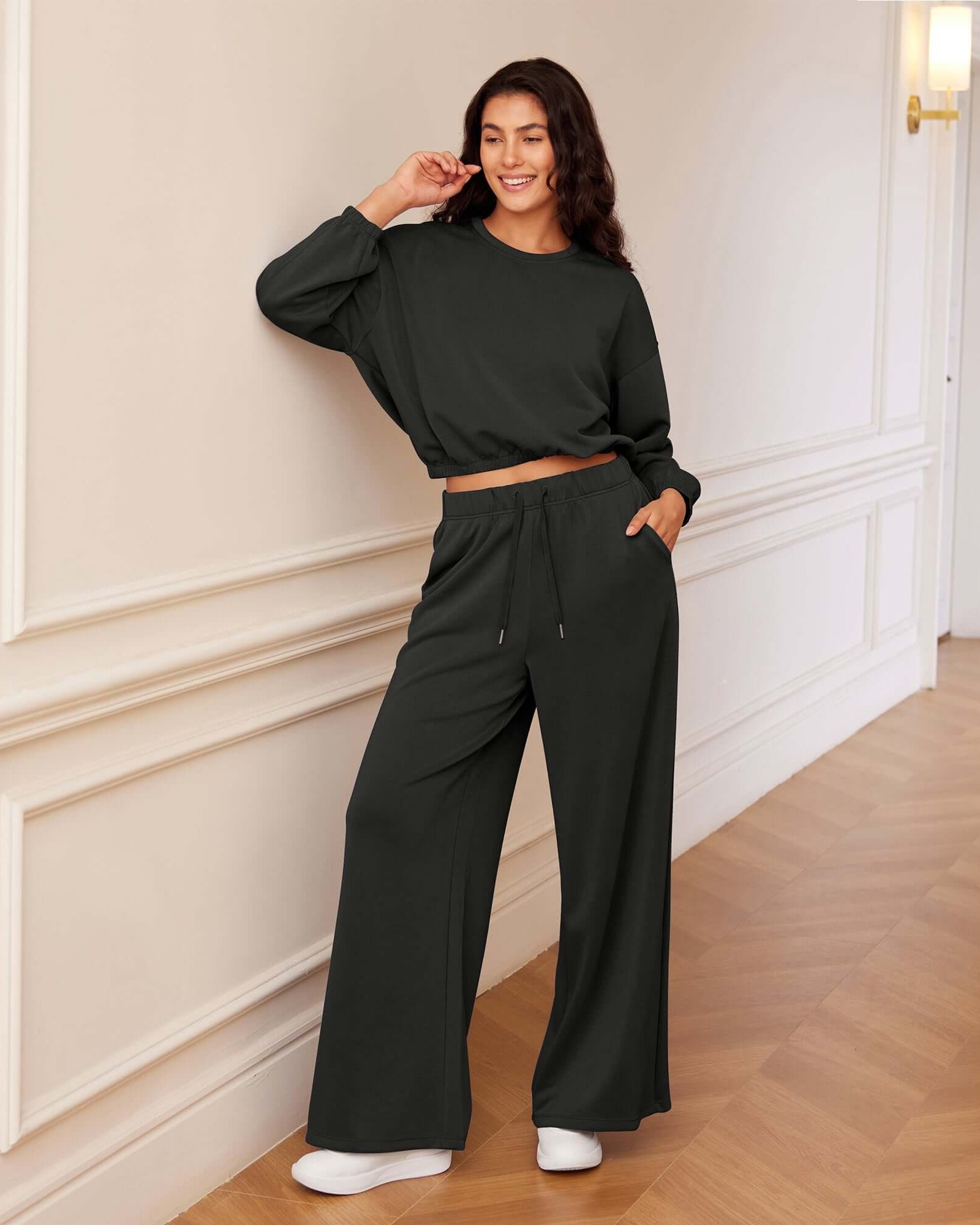 Modal Soft Drawstring High Waist Pull-On Casual Pants with Pockets - ododos