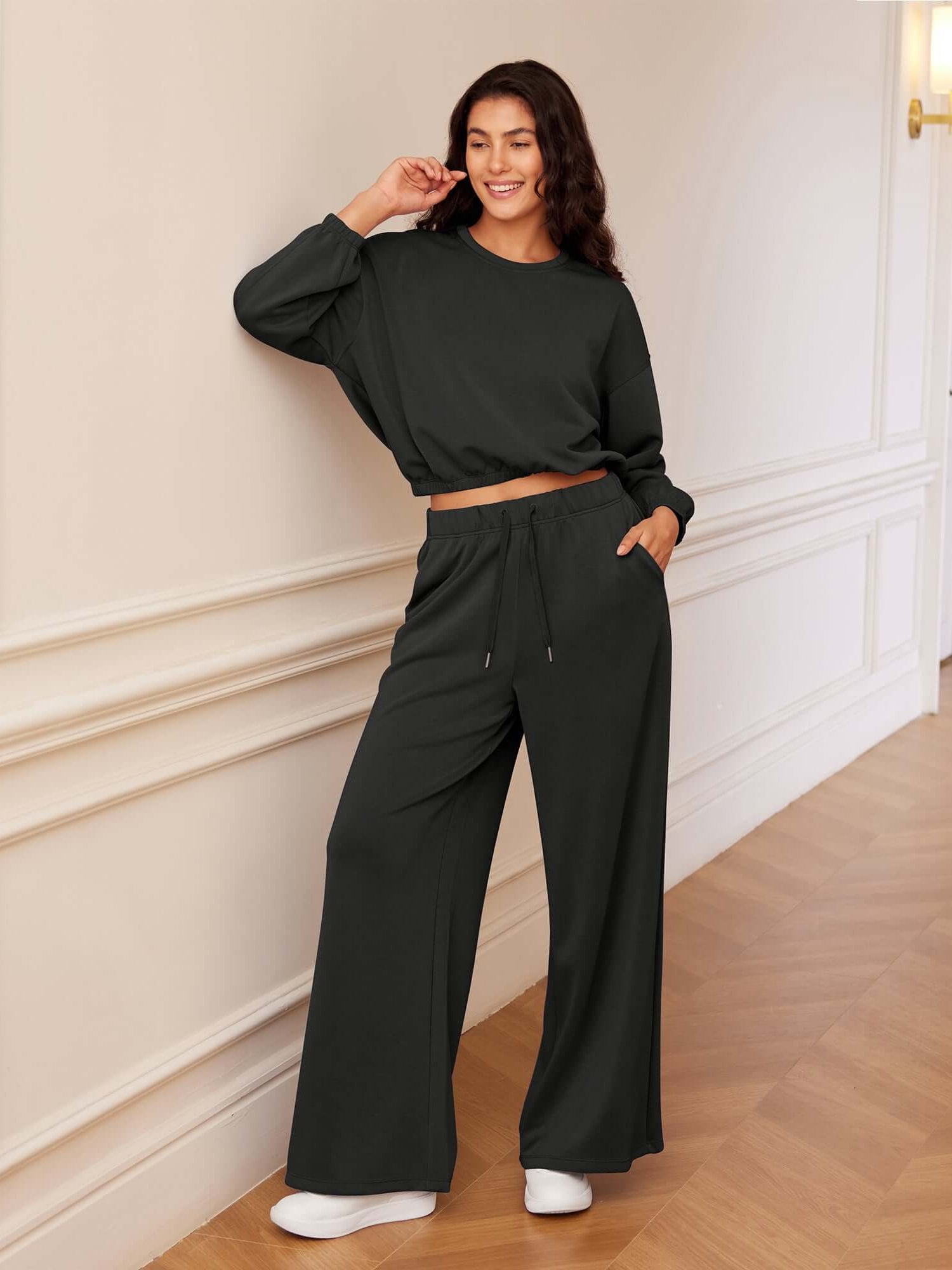 Modal Soft Drawstring High Waist Pull-On Casual Pants with Pockets - ododos