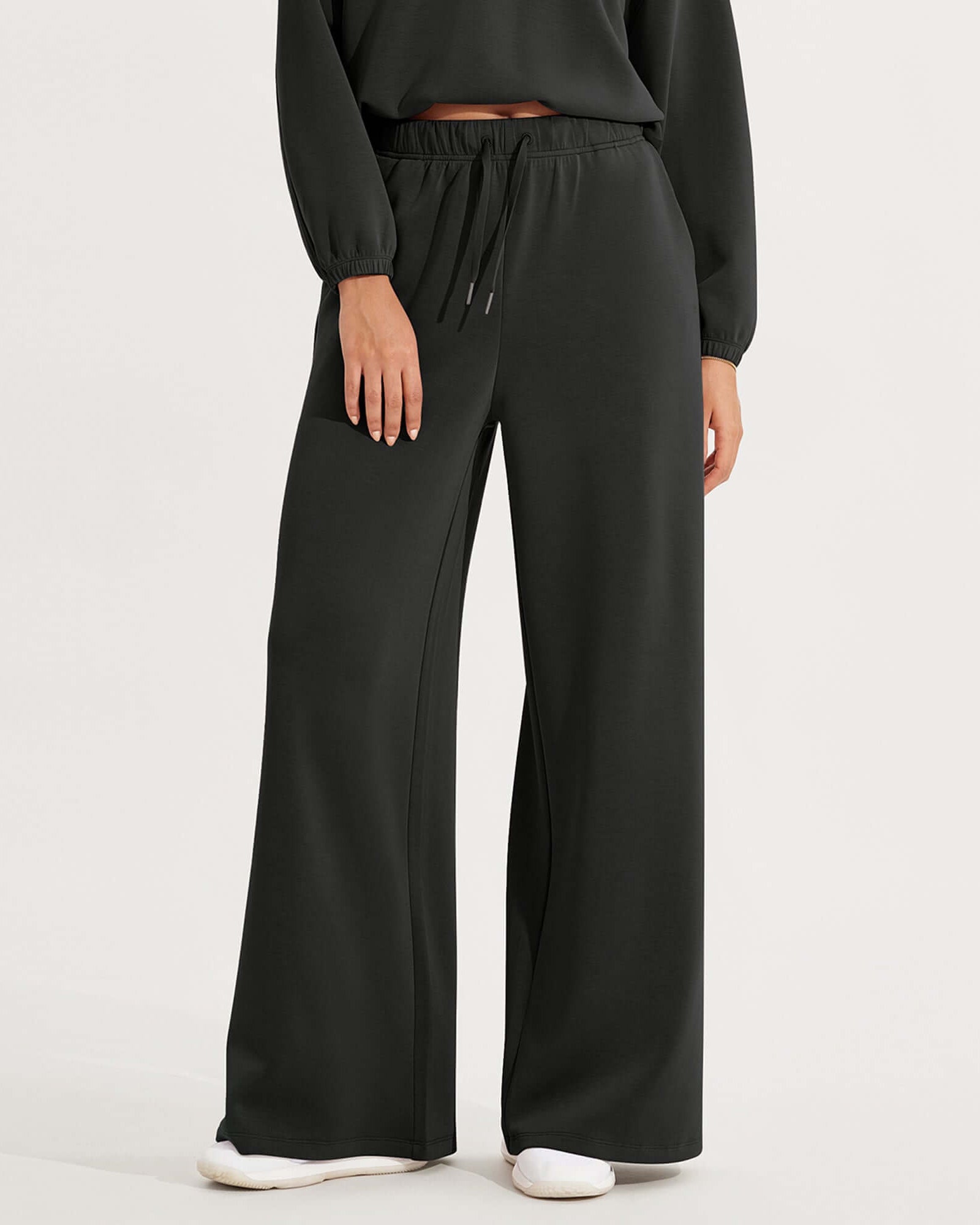 Modal Soft Drawstring High Waist Pull-On Casual Pants with Pockets Black - ododos