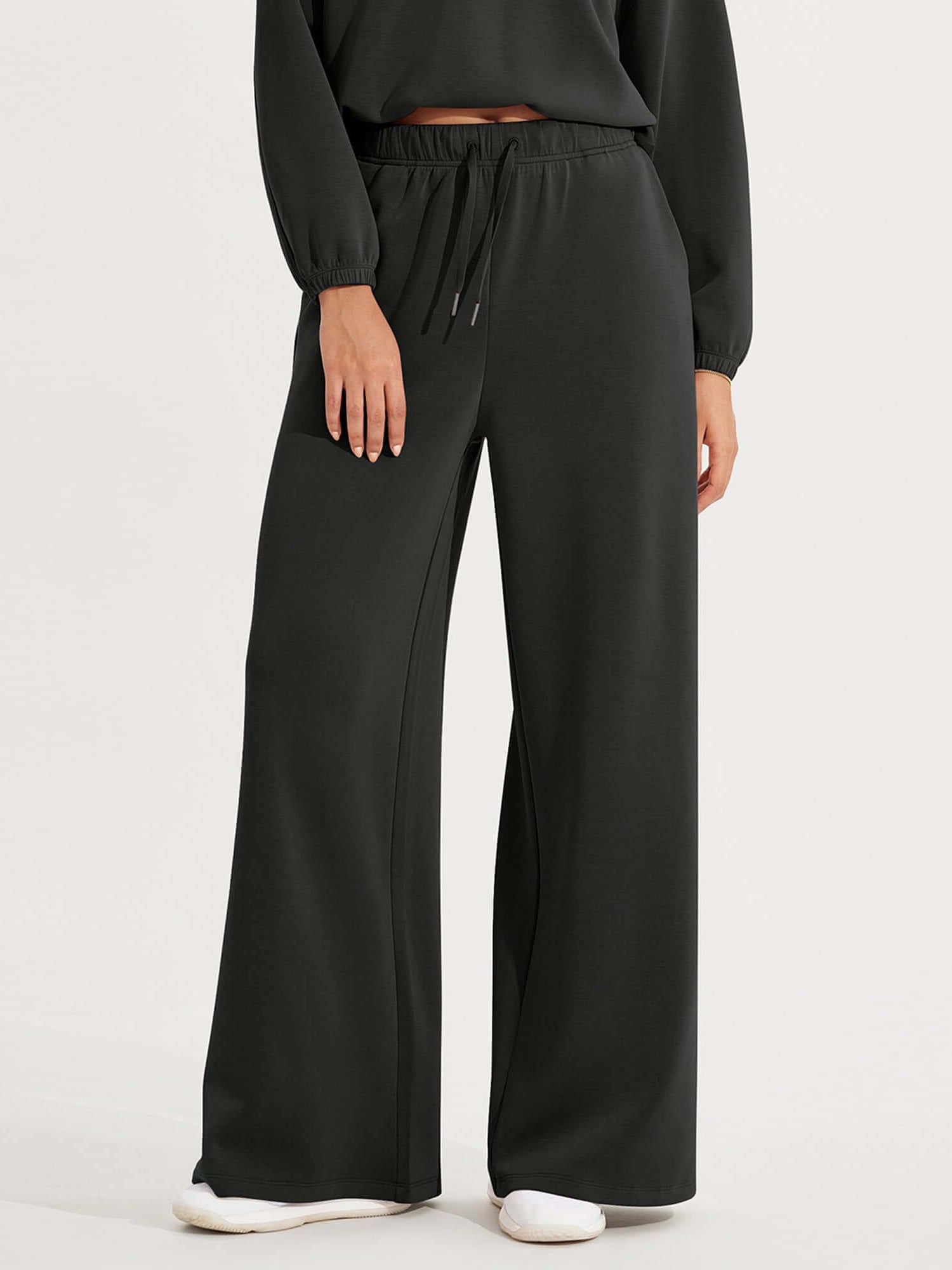 Modal Soft Drawstring High Waist Pull-On Casual Pants with Pockets Black - ododos