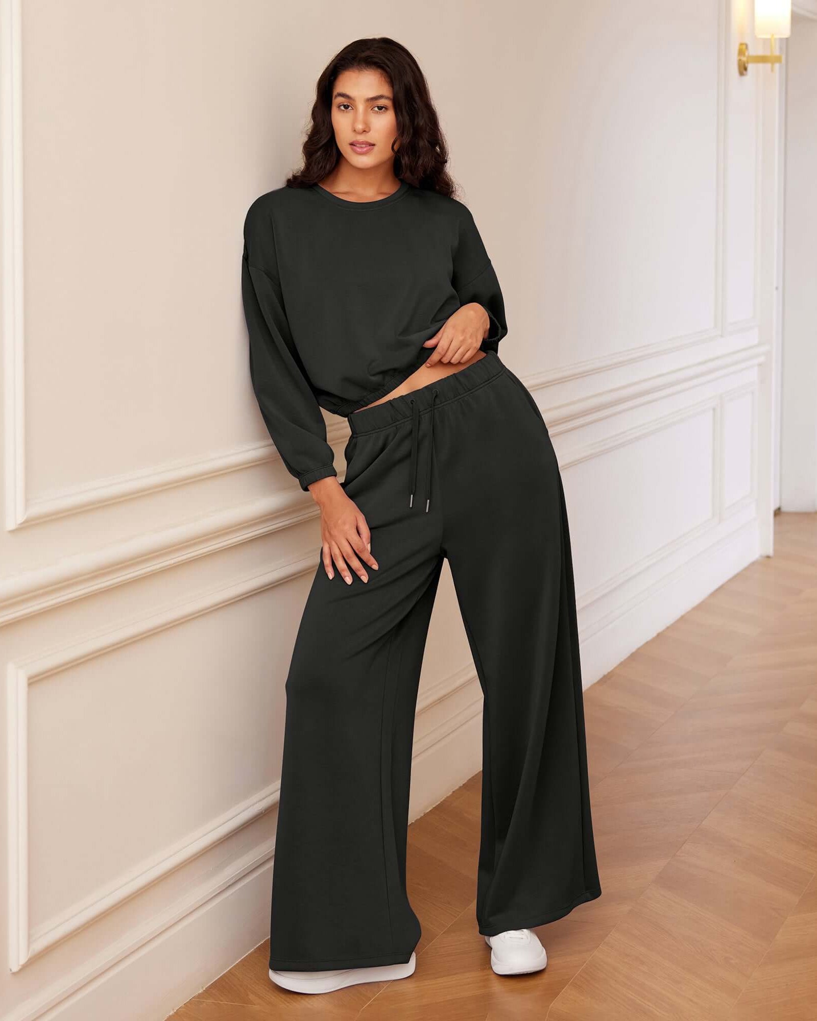 Modal Soft Drawstring High Waist Pull-On Casual Pants with Pockets - ododos