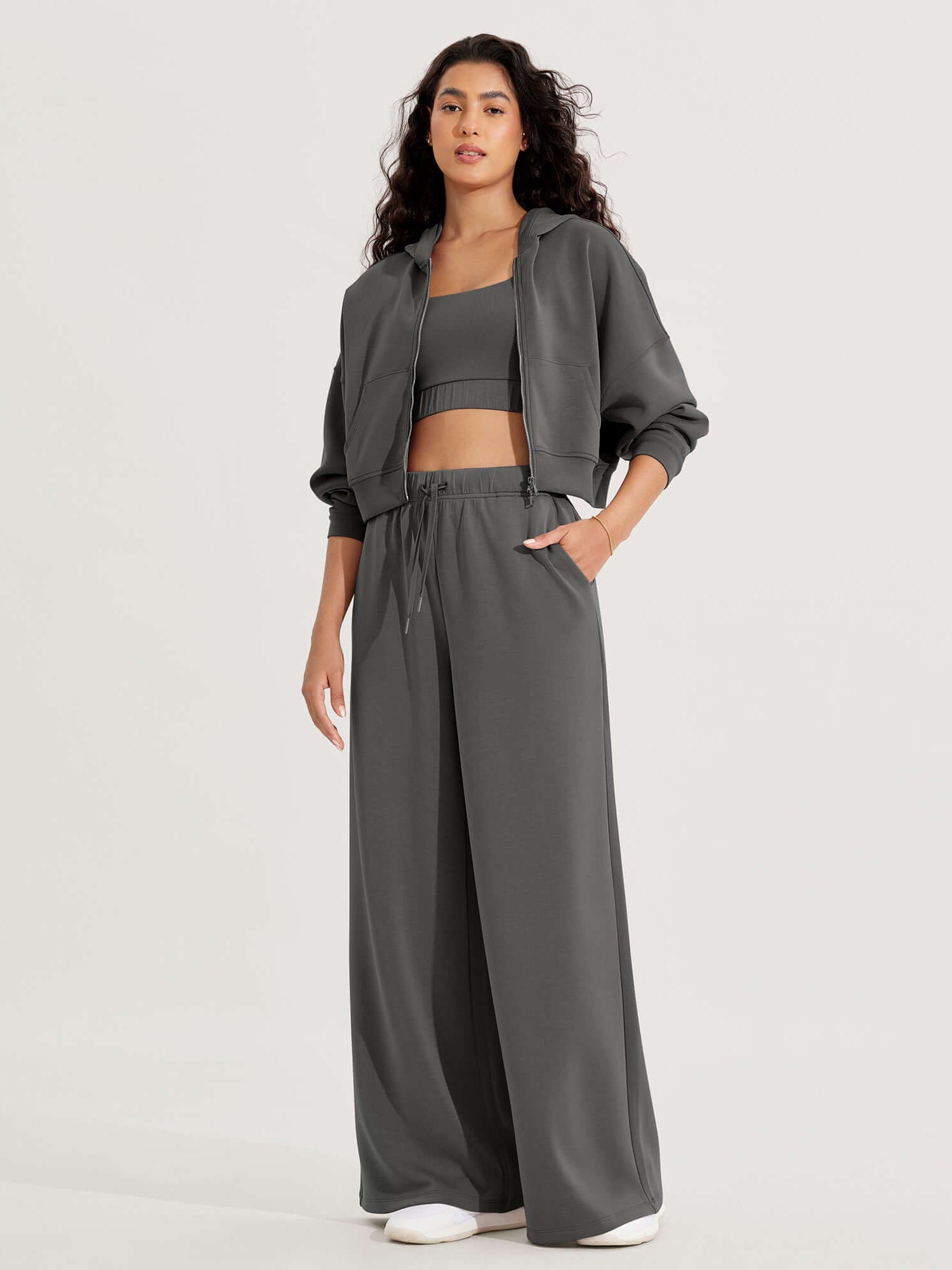 Modal Soft Drawstring High Waist Pull-On Casual Pants with Pockets - ododos