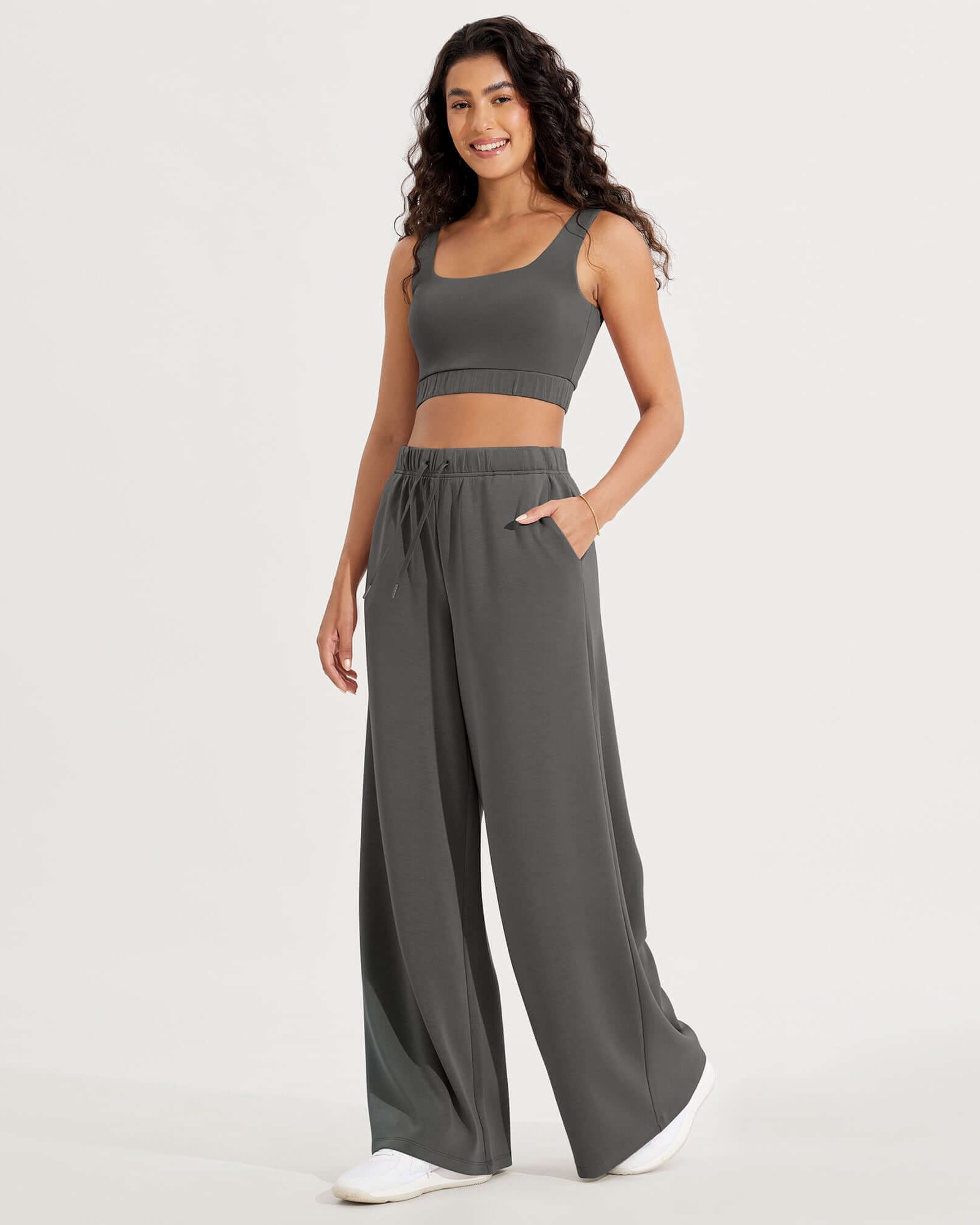 Modal Soft Drawstring High Waist Pull-On Casual Pants with Pockets - ododos