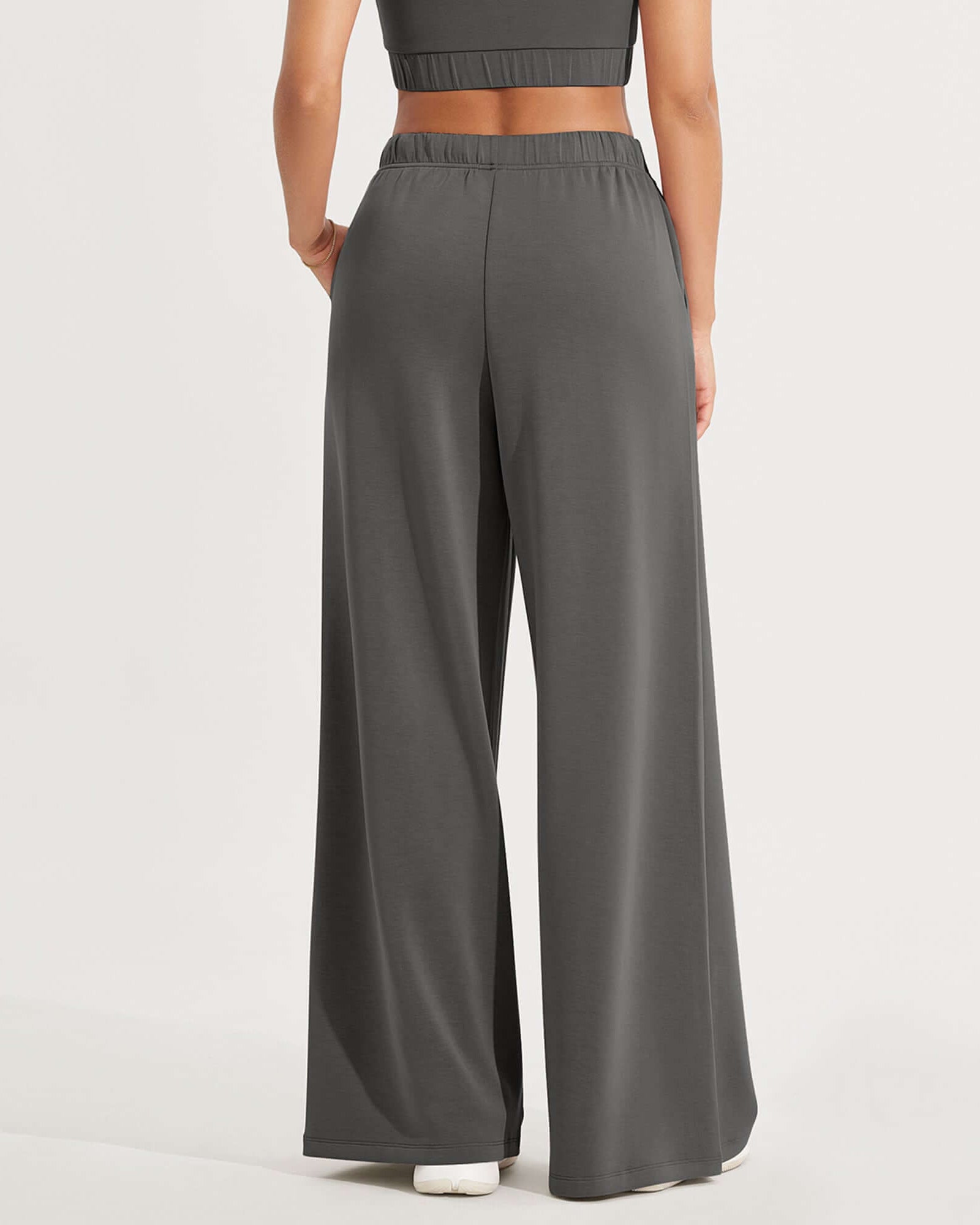 Modal Soft Drawstring High Waist Pull-On Casual Pants with Pockets - ododos