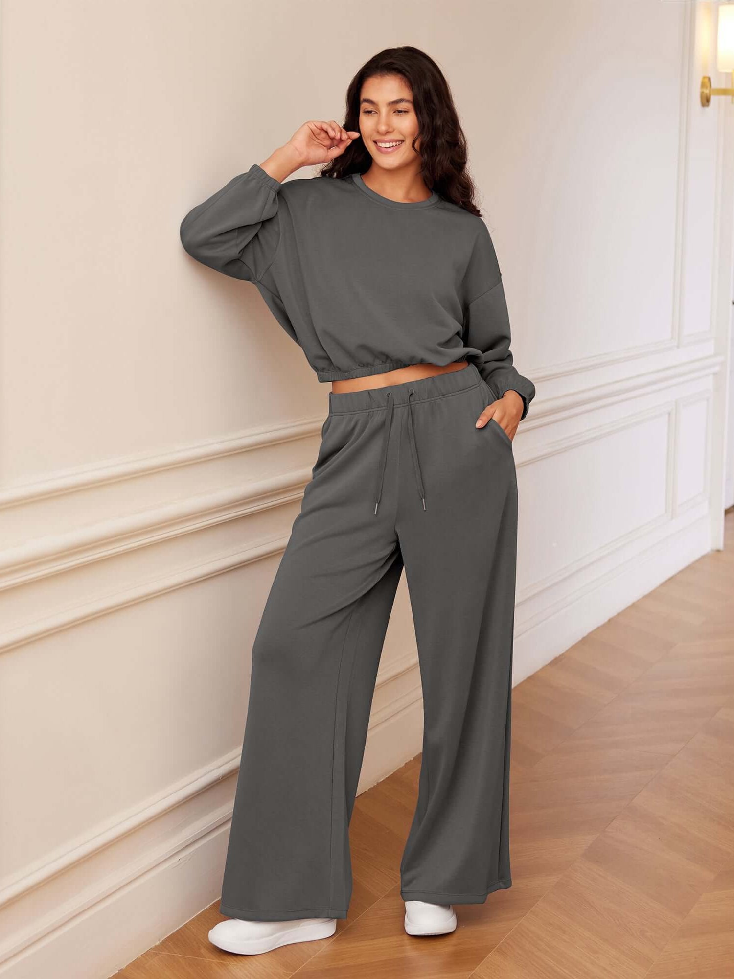 Modal Soft Drawstring High Waist Pull-On Casual Pants with Pockets - ododos