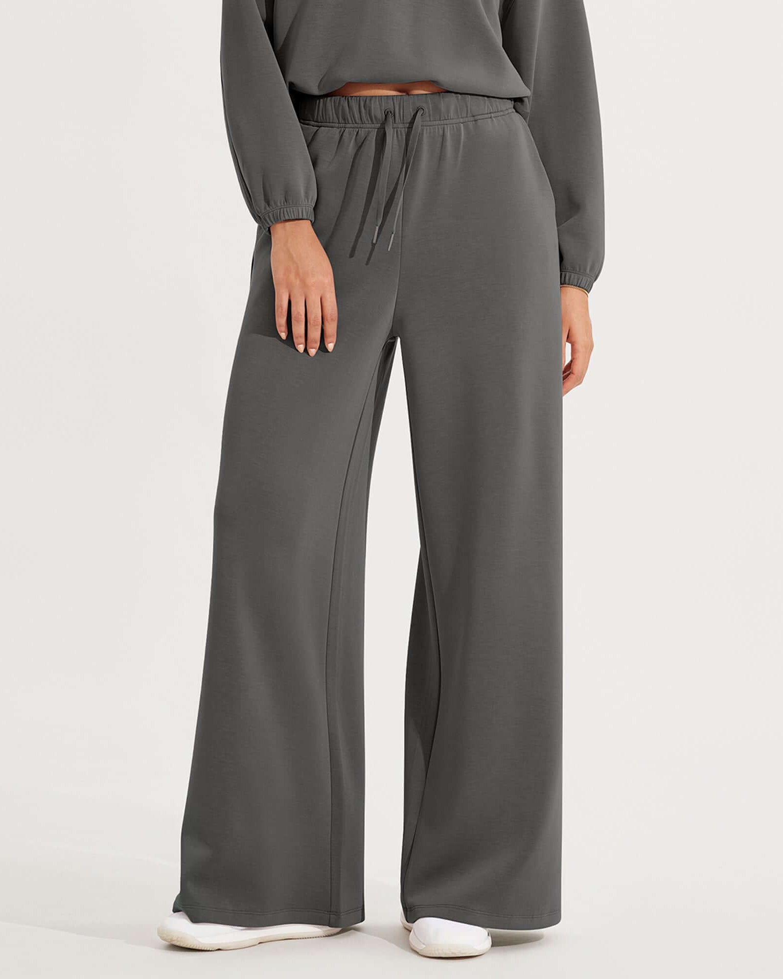 Modal Soft Drawstring High Waist Pull-On Casual Pants with Pockets Charcoal - ododos