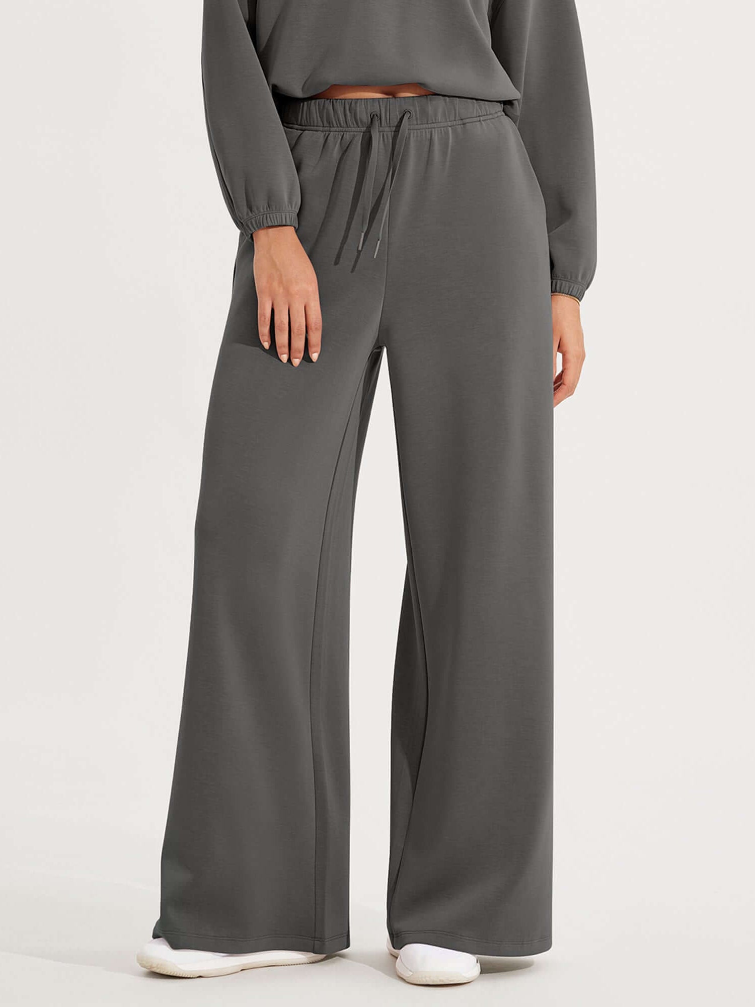 Modal Soft Drawstring High Waist Pull-On Casual Pants with Pockets Charcoal - ododos