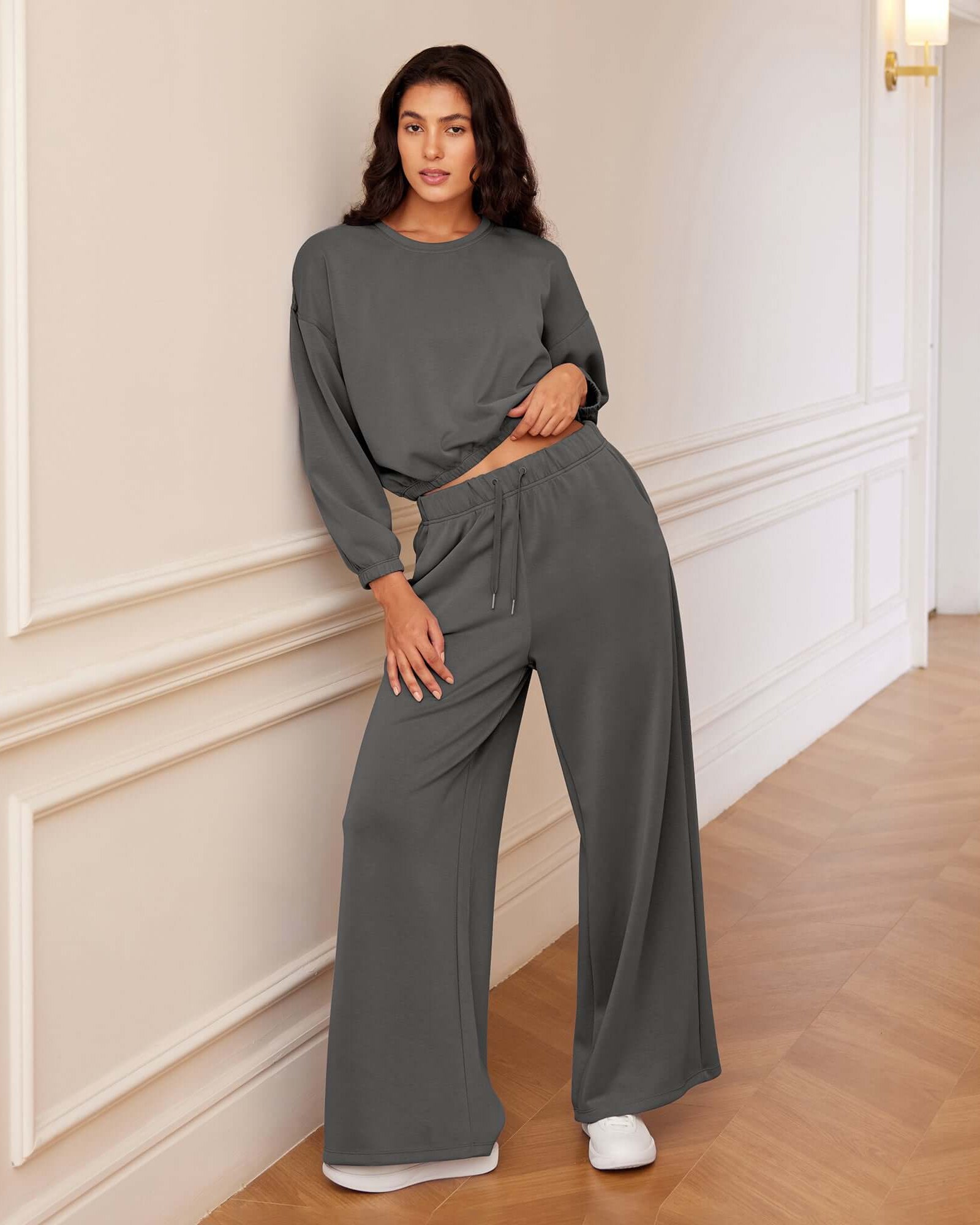 Modal Soft Drawstring High Waist Pull-On Casual Pants with Pockets - ododos