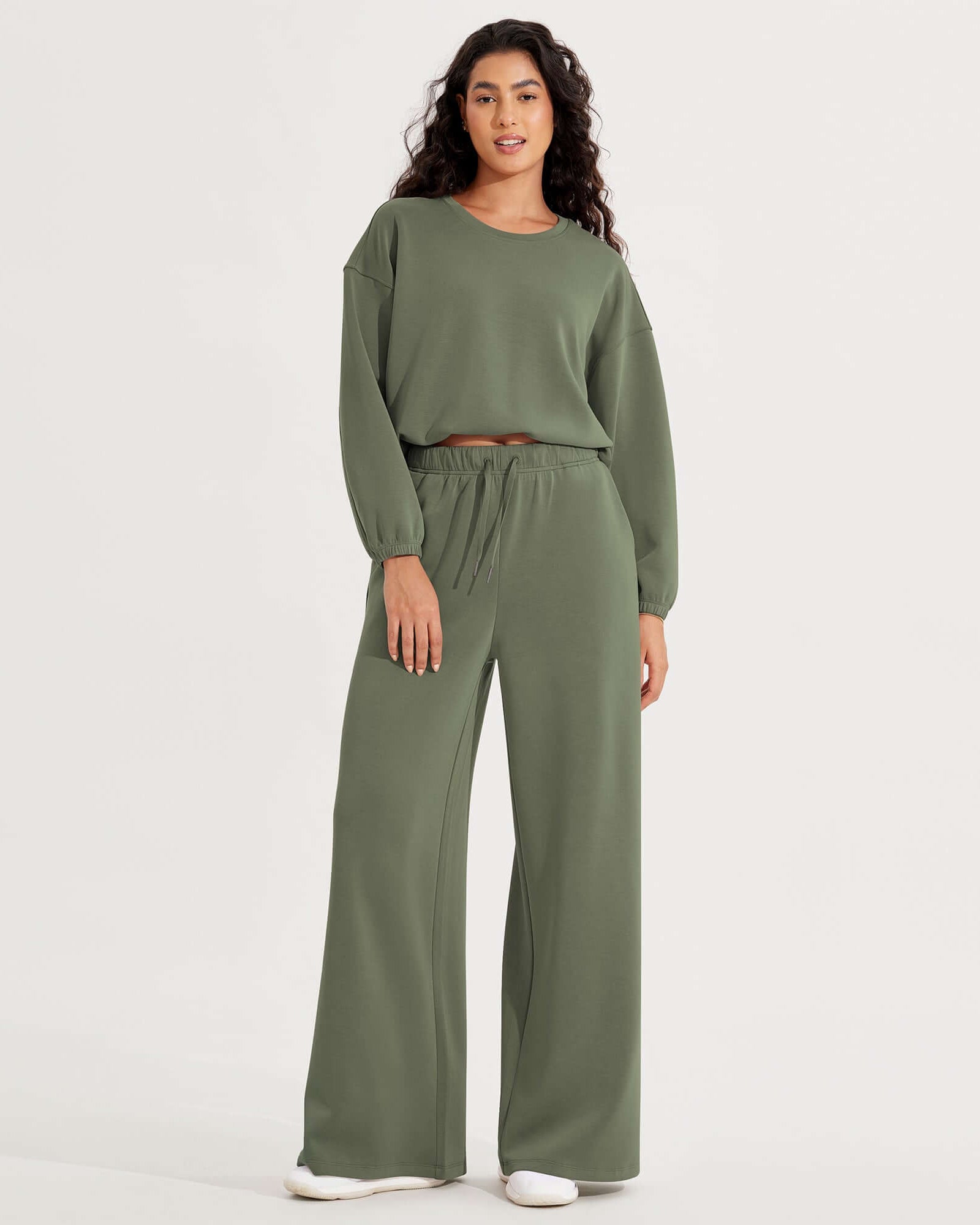 Modal Soft Drawstring High Waist Pull-On Casual Pants with Pockets - ododos
