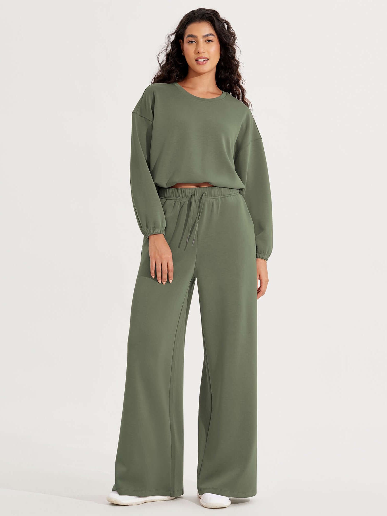 Modal Soft Drawstring High Waist Pull-On Casual Pants with Pockets - ododos