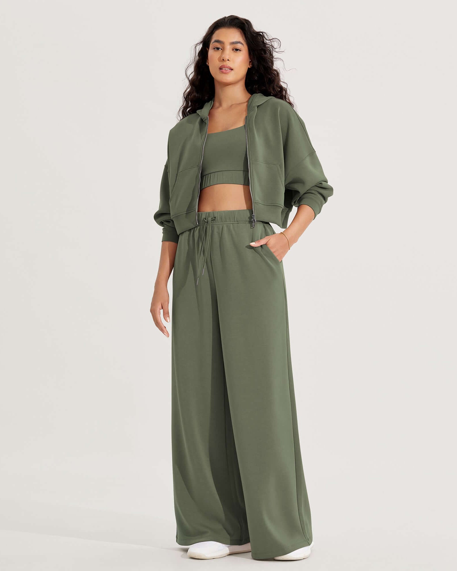 Modal Soft Drawstring High Waist Pull-On Casual Pants with Pockets - ododos