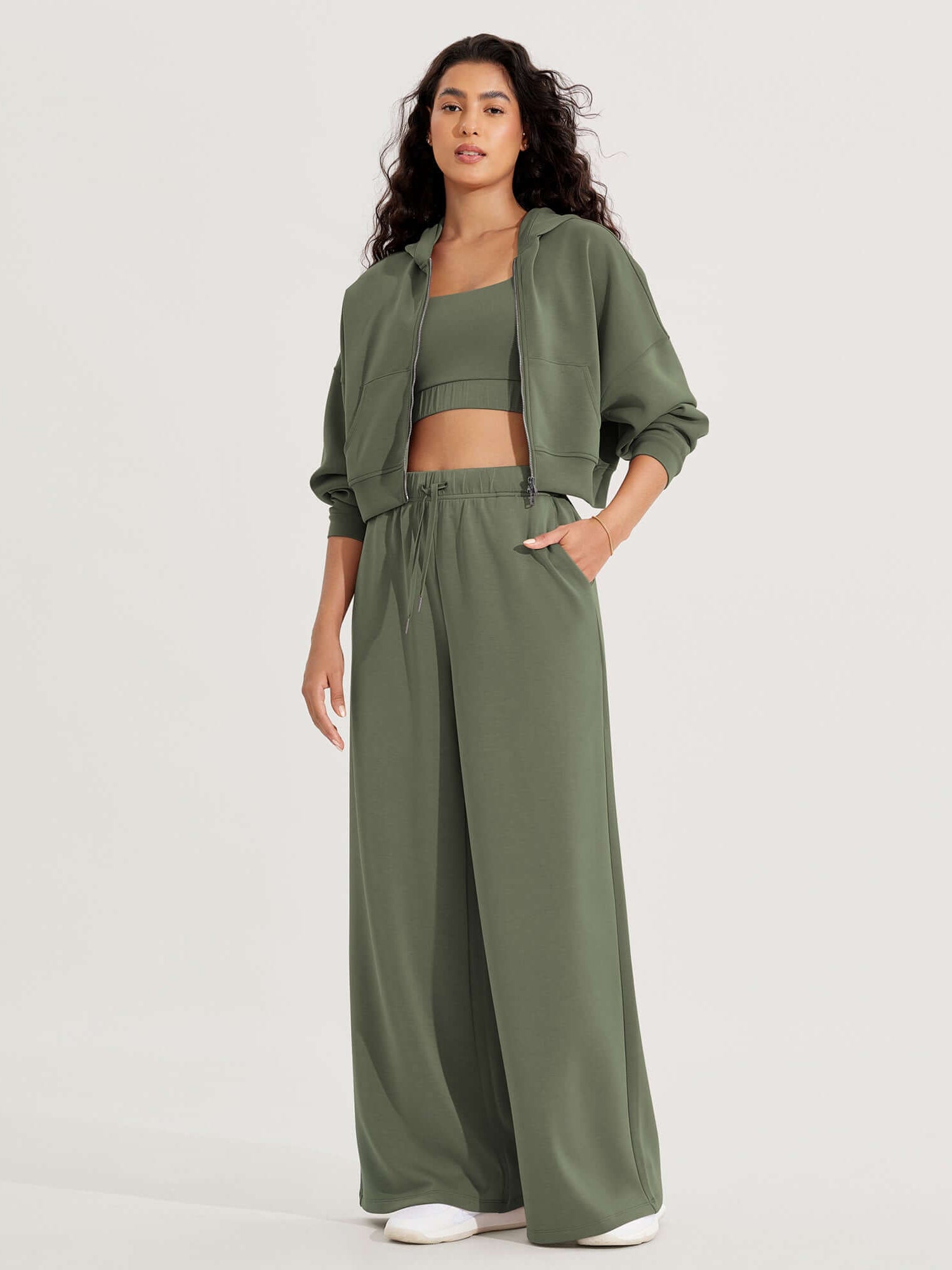 Modal Soft Drawstring High Waist Pull-On Casual Pants with Pockets - ododos