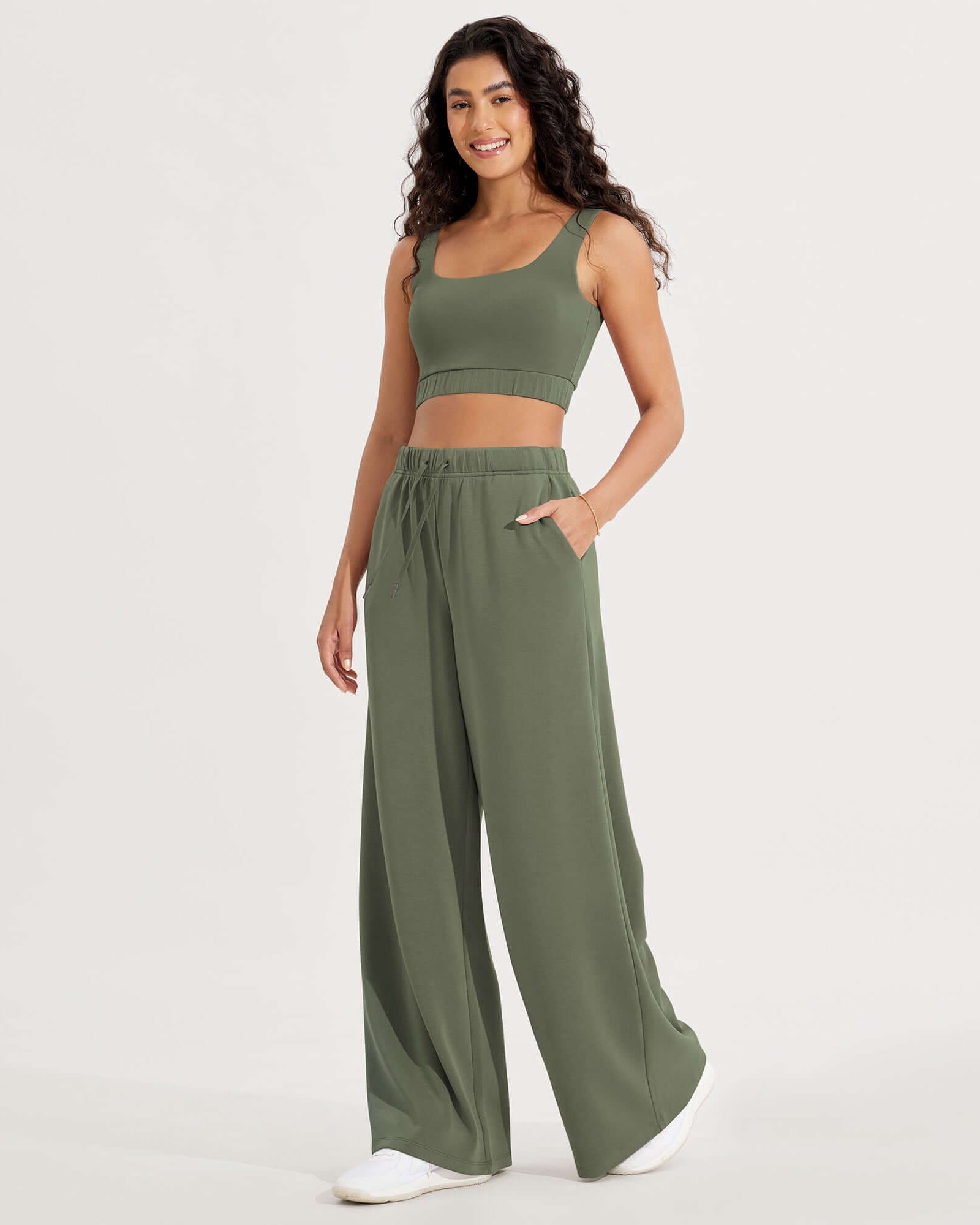 Modal Soft Drawstring High Waist Pull-On Casual Pants with Pockets - ododos